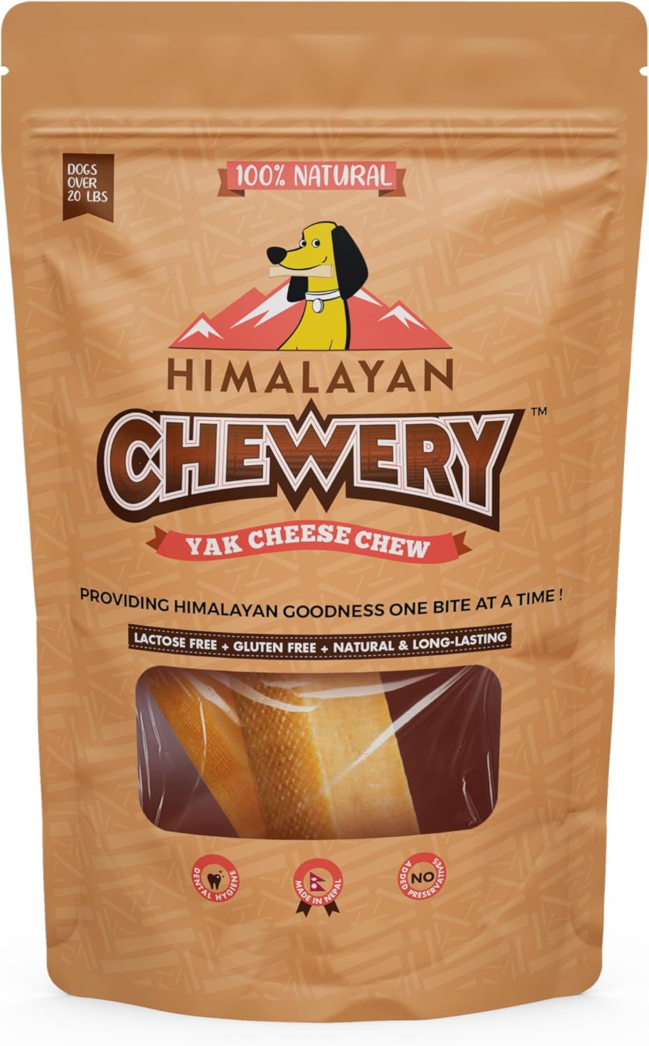 Premium 100% Yak Cheese Dog Chews – All Natural, High Protein, Odor Free, Long Lasting Chews for Dogs (Large, 16oz.)