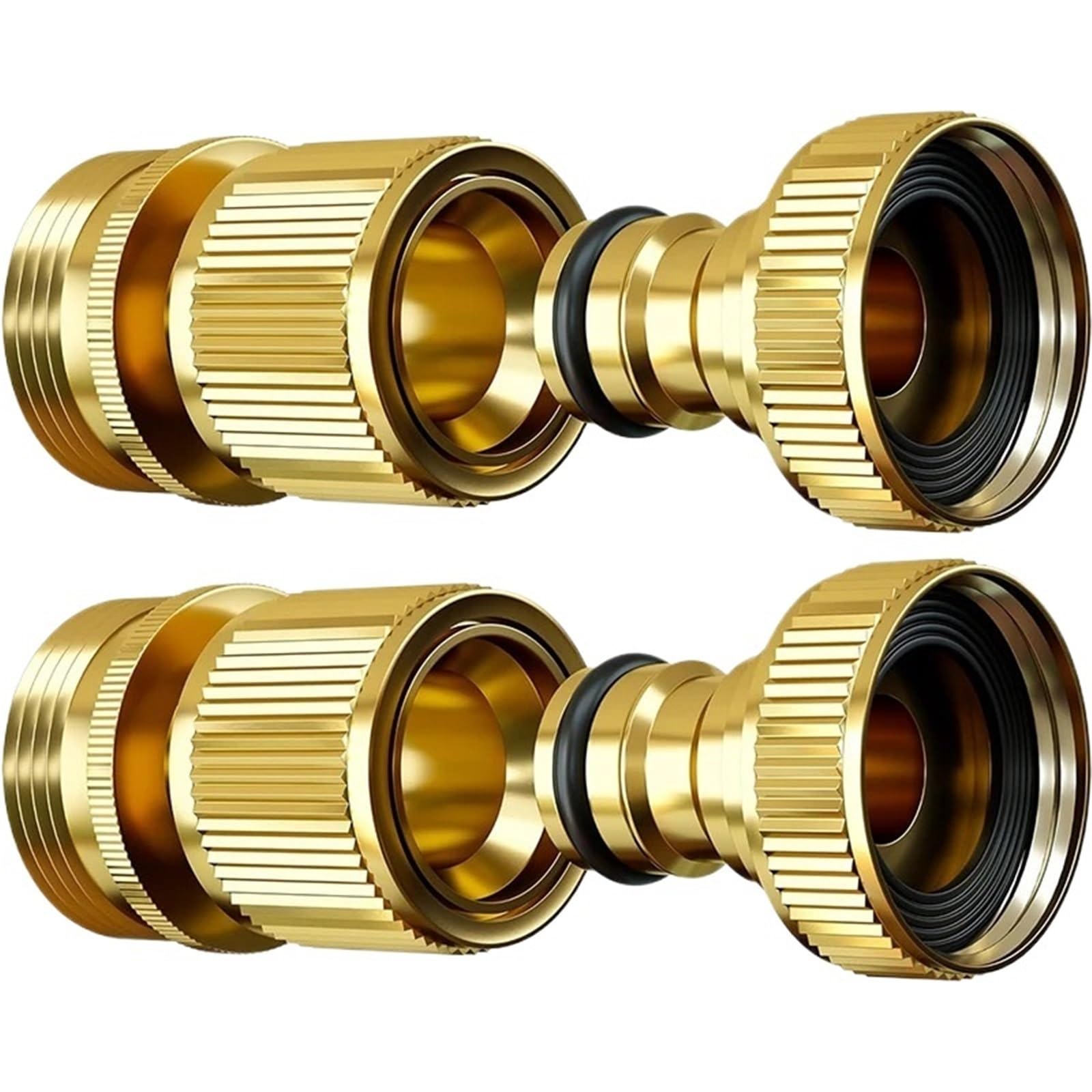 Brass Water Hose Quick Fittings Release Hose Connector Fit for 3/4" Gardening Hoses Garden Hose Quick Disconnect Set(2 Set ()) Barb Fittings
