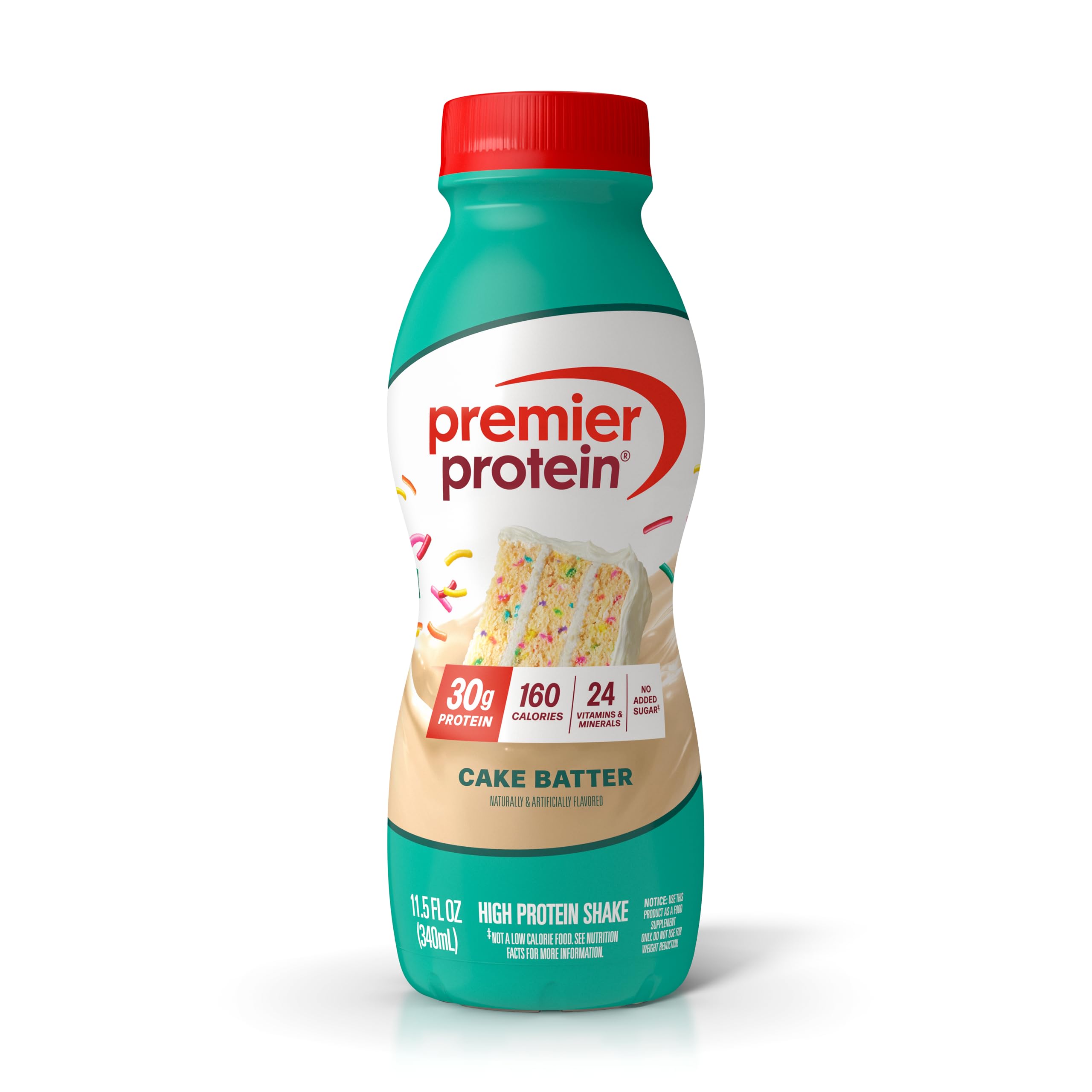 Premier Protein Shake, Cake Batter, 30g Protein, No Added Sugar, 24 Vitamins & Minerals to Support Immune Health, 11.5 fl oz, 1 Pack (Packaging May Vary)