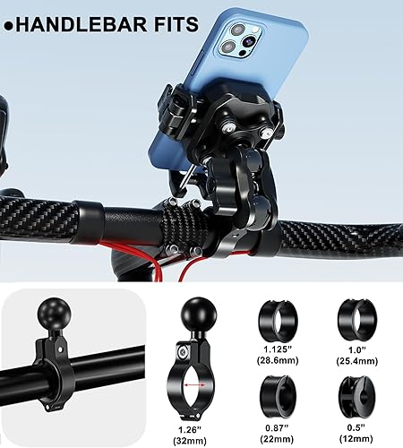 Miniatura 4 de iMESTOU Soporte de teléfono antivibración para motocicletas y bicicletas con amortiguadores y diseño antirrobo, soporte de teléfono de bola de 1