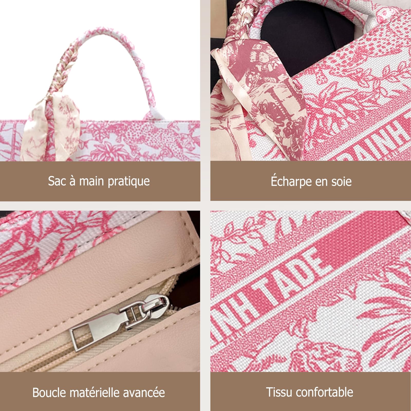 Sac à Main avec Motifs Ethniques Imprimés Bohème Sacs Portés Épaule pour Femme Sac de Plage Mode Élégante Sac Ordinateur Portable Sac Porté-Documents Serviette Sacs Fourre-Tout en Toile Café L