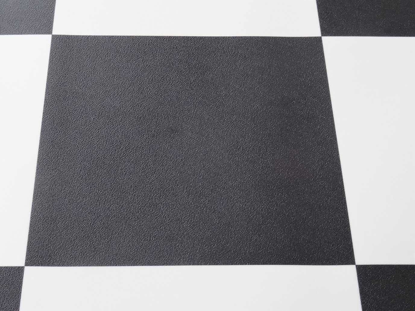 PVC Bodenbelag Vinylboden in Schachbrett schwarz weiß, Zuschnitt (2m breit / 2,5m lang)