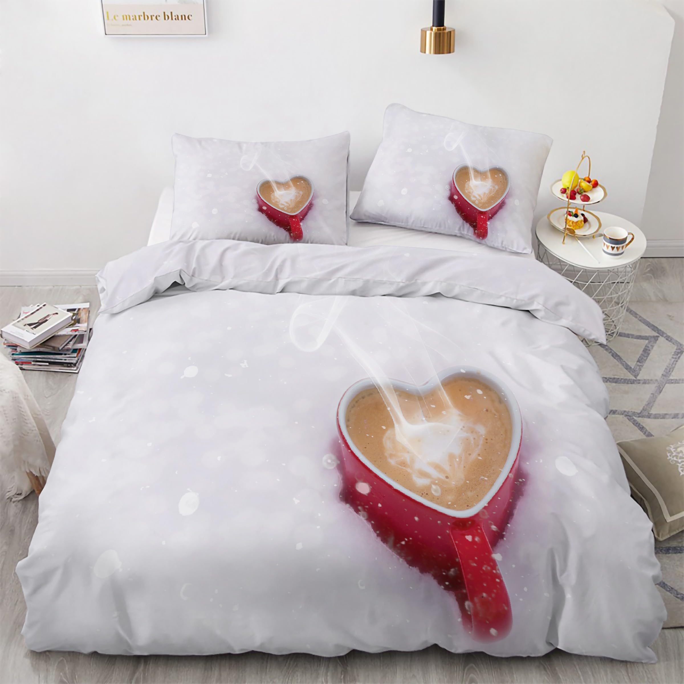 Housse de couette 220x240 anti-plis literie microfibre thème café sans repassage