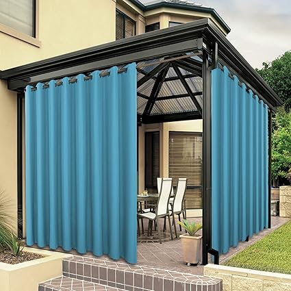 BONZER Outside Waterproof Curtains for Patio Broad Grommet Daylight Blocking Outdoors Curtains for Gazebo, Porch, Pergola, Pavilion, 1 Panel, 110 x 120 inch, Teal