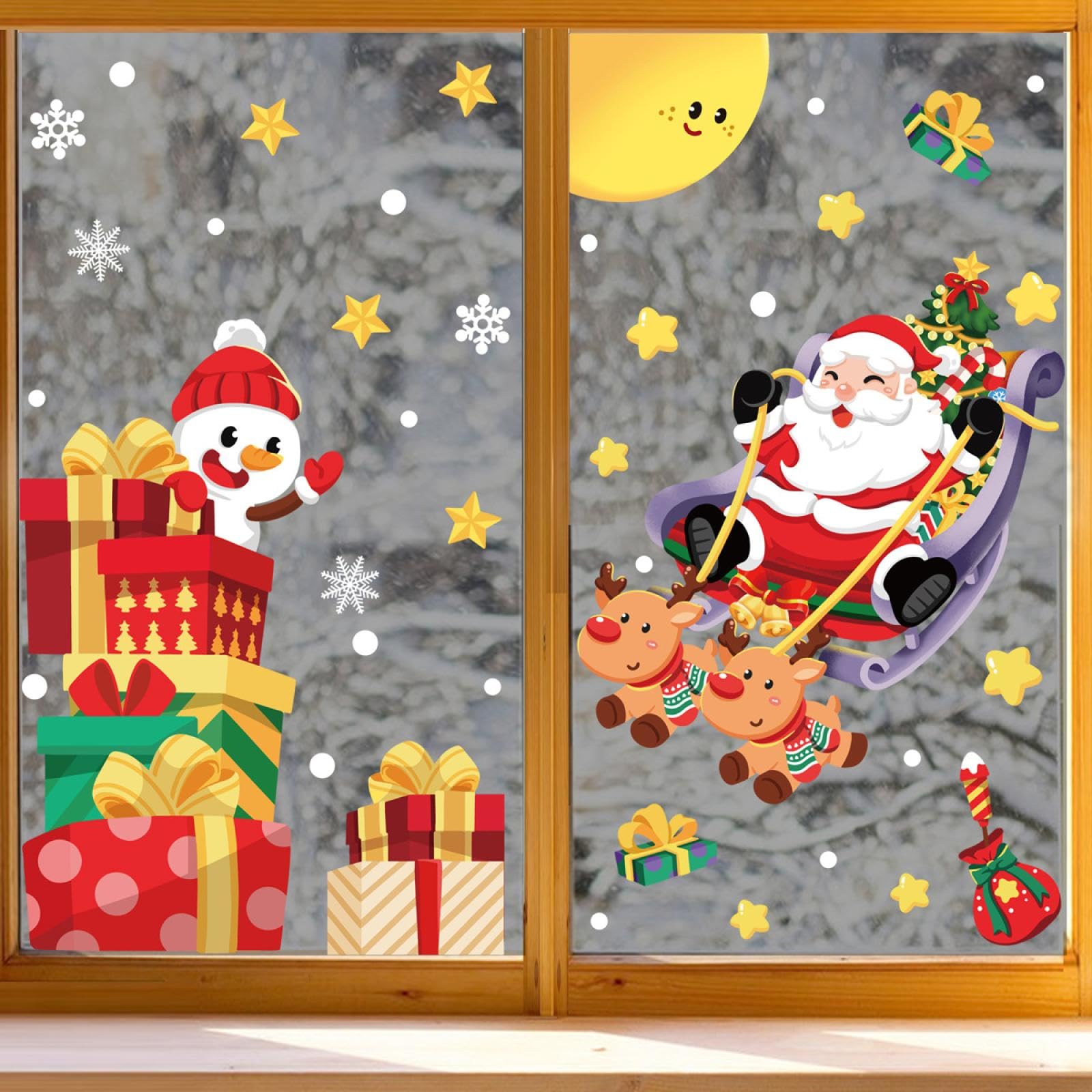 Ladlebroom Christmas Decoration Snowflake Stickers, Santa Claus, Elk, Snowman Static Stickers, Merry Christmas Window Stickers