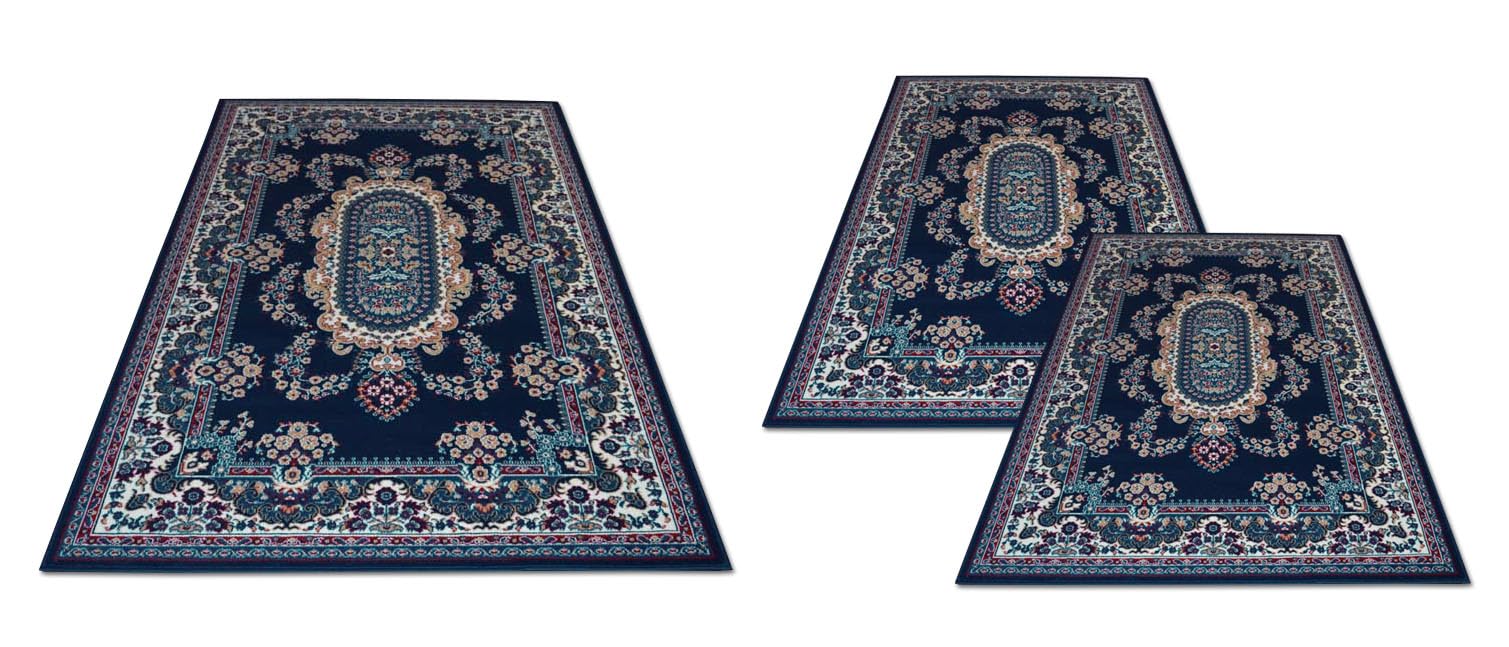 Palace Tris Tappeti Camera da Letto Classico Dis 2063 Blu Chiaro Set 3 Pezzi 70x130 e 55x105
