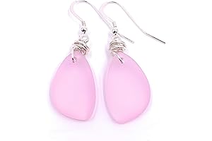 Charming Sweet Heart Pink Blush Recycled Sea Glass Earrings with Handmade Silver...