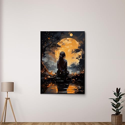 Yoga Wall Art, Canvas Prints Yoga Meditation Studio Room Decorations Tie Dye Hippie Psychedelic Poster with Frame Meditating Peace Wall Art Hanging