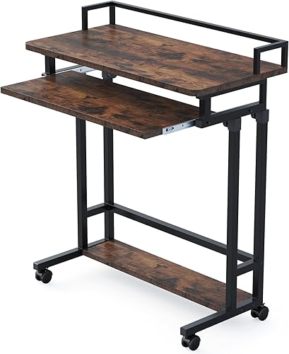 Miniatura 8 de Tribesigns Escritorio portátil compacto con altura ajustable, mesa de sofá móvil con bandeja extraíble para teclado y estante de almacenamiento para