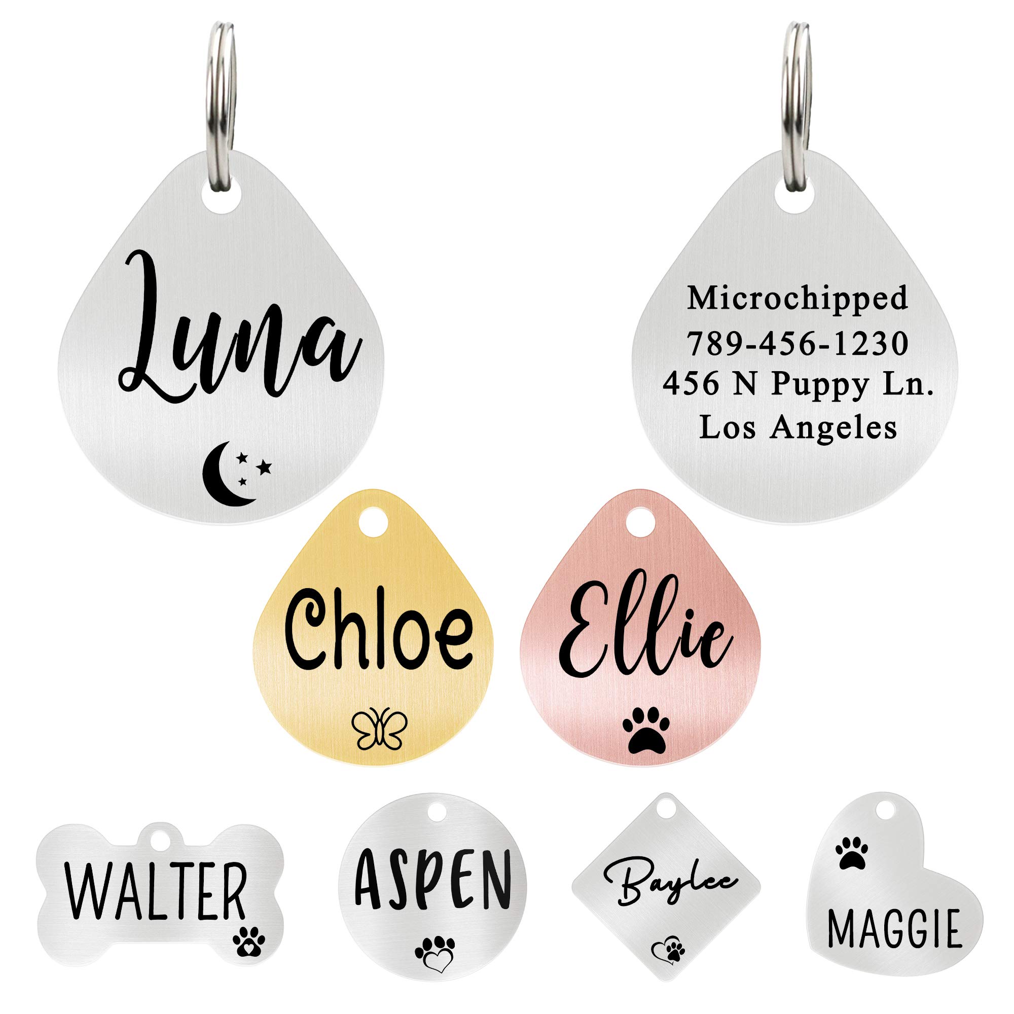 Ultra Joys Dog ID Tag, Custom Dog Tag Personalized Cat Tag, Pet ID Tag, Brushed Stainless Steel Teardrop Dog Tag Silver Large