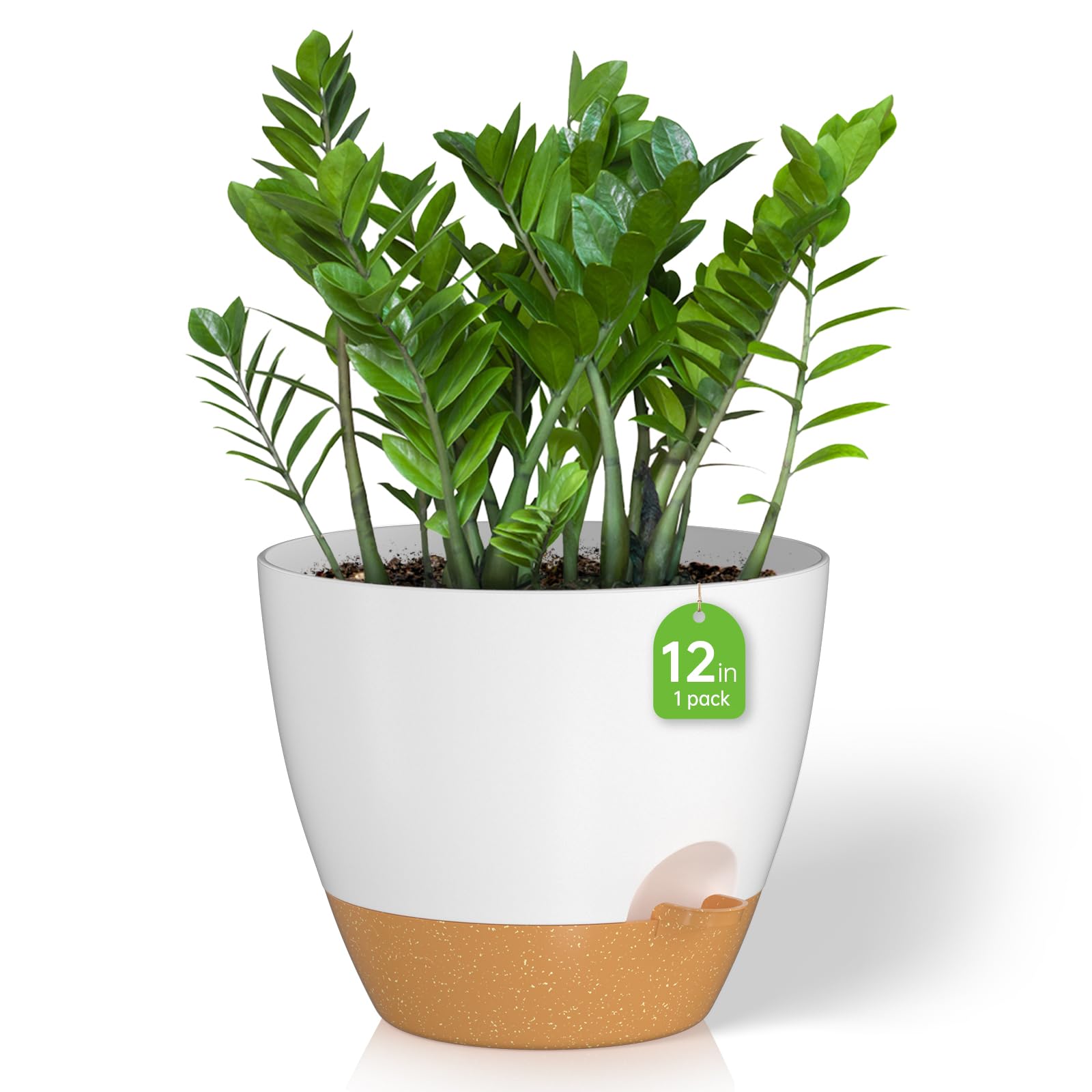 ZMTECH Plant Pots, 6.5'' Self Watering Plastic Planter with Drainage Hole and Saucer, Modern Decorative Flower Pot for Indoor Outdoor House Plants, Succulents, Flowers - White, 2 Pack — view 11