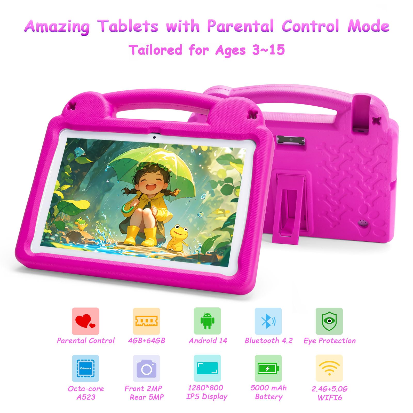 Kids Tablet Android 14 Scheda WiFi 6 Octa-Core 8GB RAM 64GB ROM - Dettaglio