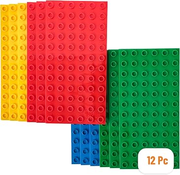 Strictly Briks Building Toy Big Blocks Baseplates - Compatible with Lego Duplo for Toddlers & Kids, 12 Pack Flat Bottom Plate, 7.5 x 3.75 in, Kids Easter Gift, Basic Colors