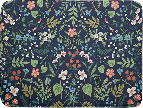 Tapete de secado de platos de flores florales de 18 x 24 pulgadas, tapete de secado de microfibra azul marino con lazo para colgar, tapete