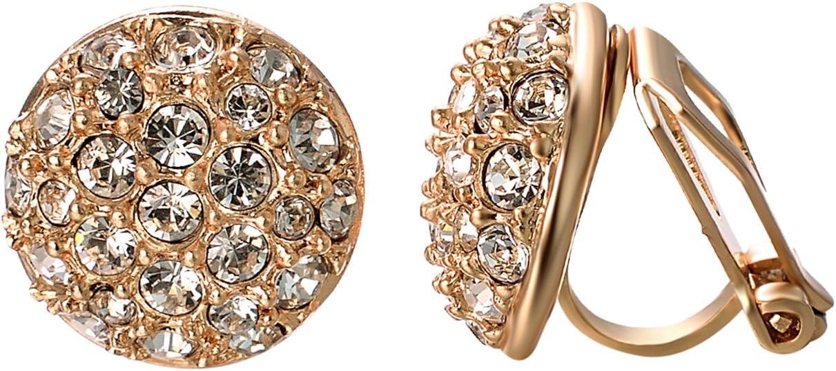 VOGEM Womens Clip On Earrings 18K Rose Gold Plated Half Ball Rounds CZ Crystal Earings Charm Party Jewelry