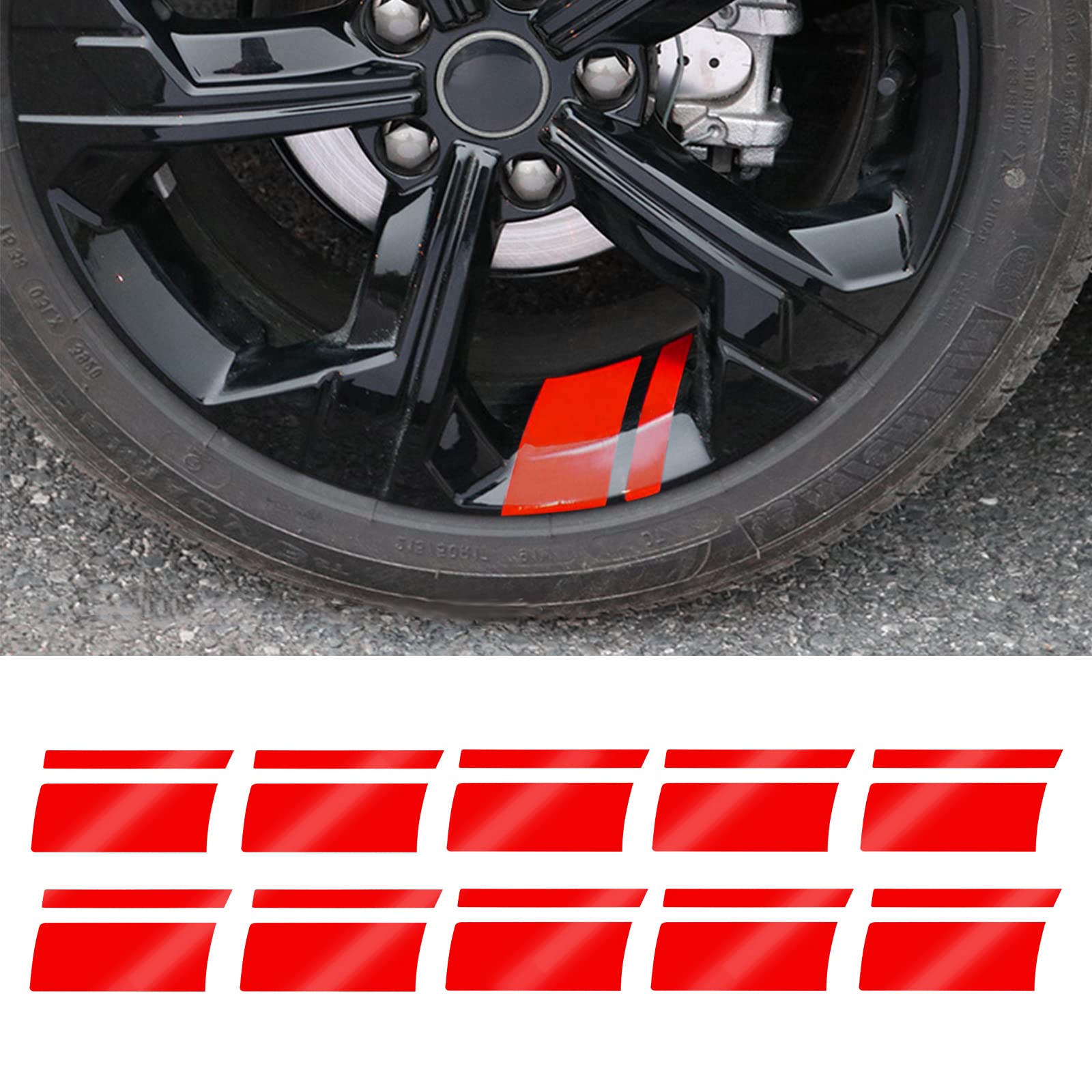 SUNJIKA 10x Wheel Decals Stripe Stickers Fits 18''- 21'' Wheels Reflective Sticker Car Wheel Rim Decal Racing Decoration Accessories for Car Trucks Vehicle Motorcycle (10pcs Red)