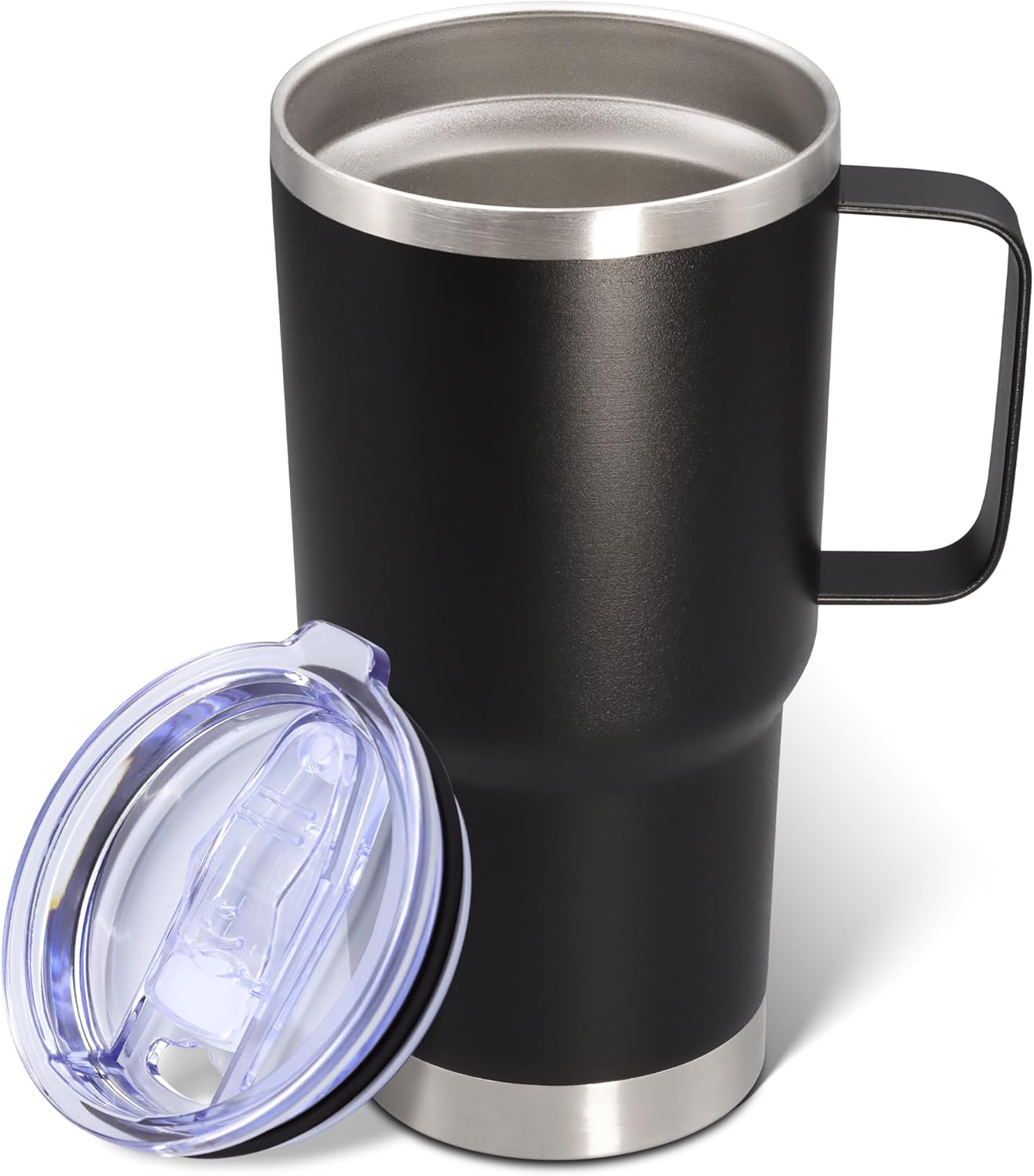 20 oz Tumbler with Handle and Lid, Stainless Steel Tumbler Insulated Travel Coffee Mug, Spill Proof Double Wall Vacuum Tumbler Cup Keep Drink Hot & Cold, Black, 1 Pack