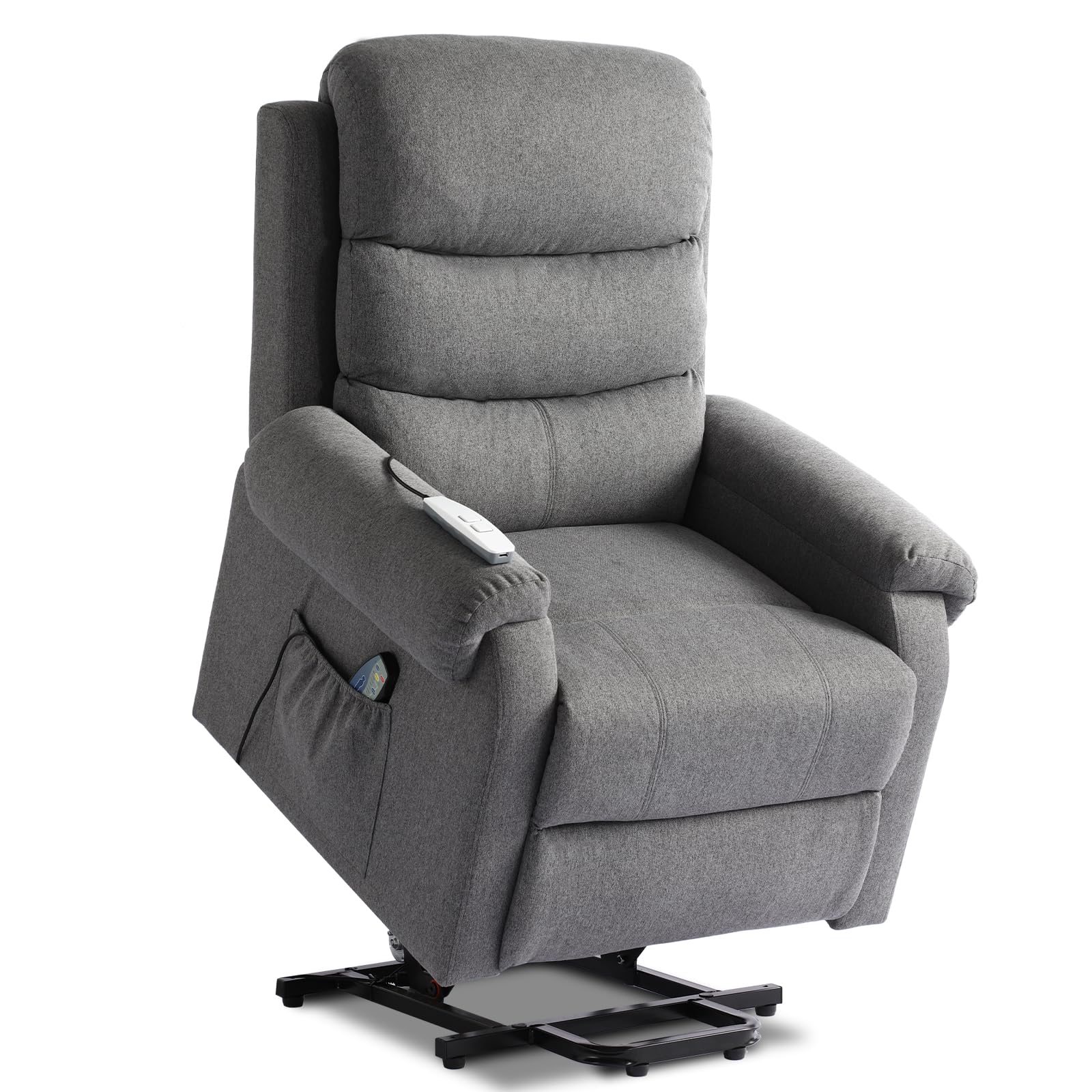 SENIFIS Power Lift Recliner Chair, Linen Fabric Lift Chair for Elderly with Massage & Heat, Electric Relining Sofa Chair for Living Room with Remote Control, Side Pockets, USB Port (Gery)