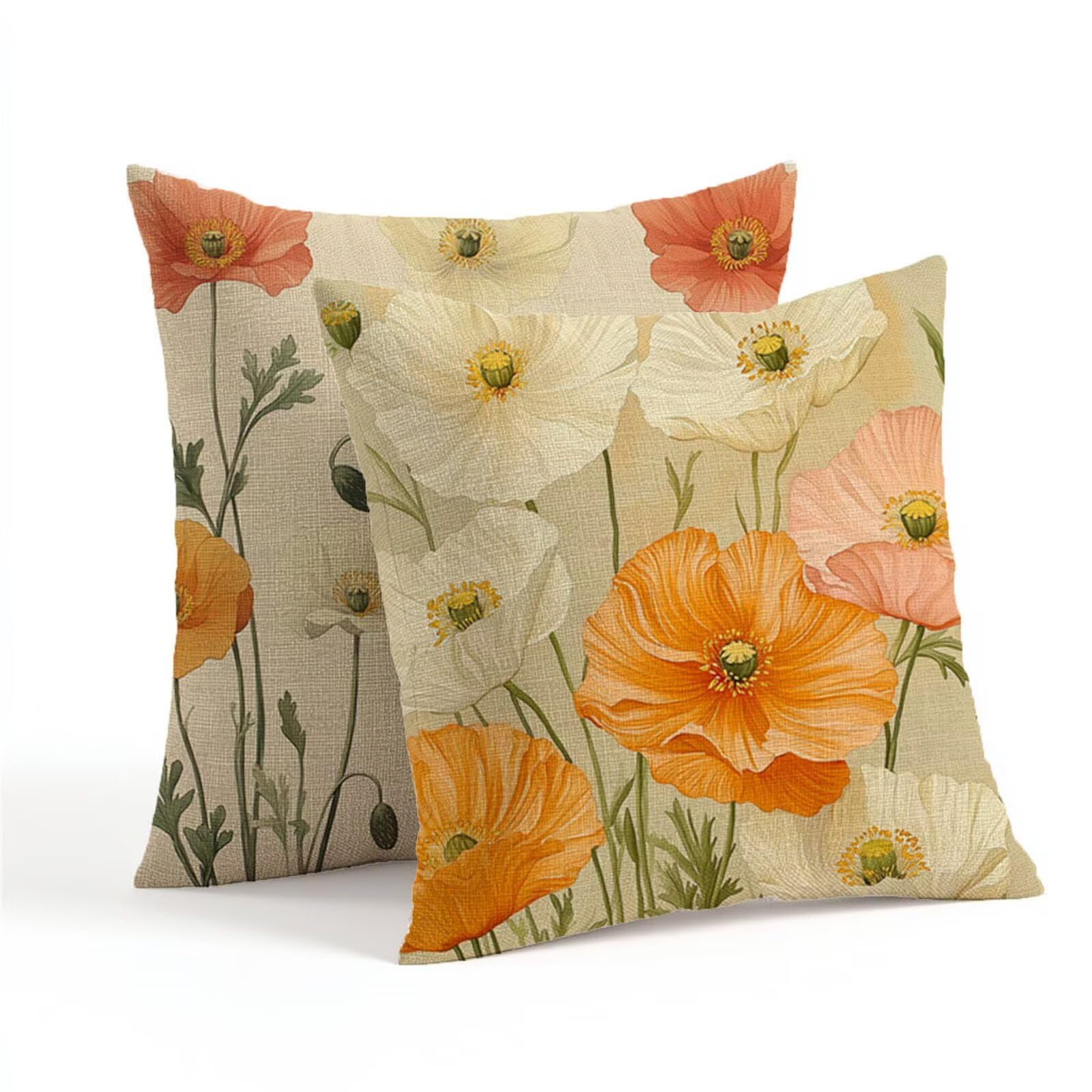 Coussin extérieur imperméable 50x50 lot de 2 beige à motif fleur pour canapé de jardin bohème