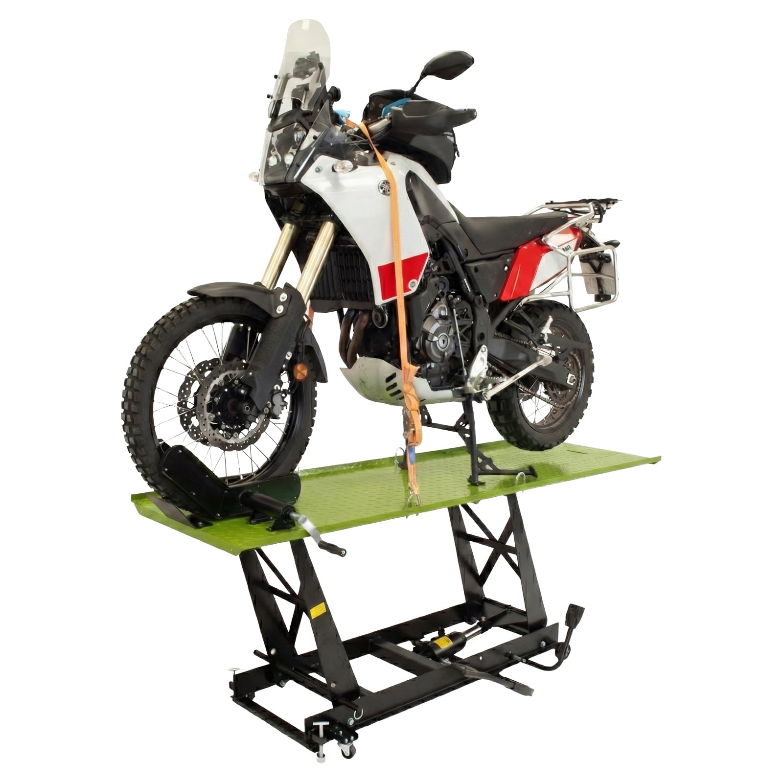 TRUTZHOLM Motorradhebebühne hydraulisch Tragkraft 450 kg Motorradheber Extra-Breit 68 cm Hubbereich 20-84 cm abnehmbare Auffahrrampe 4 Halteösen 45° Vorderradklemmung Parallelheber Hebebühne (Grün)