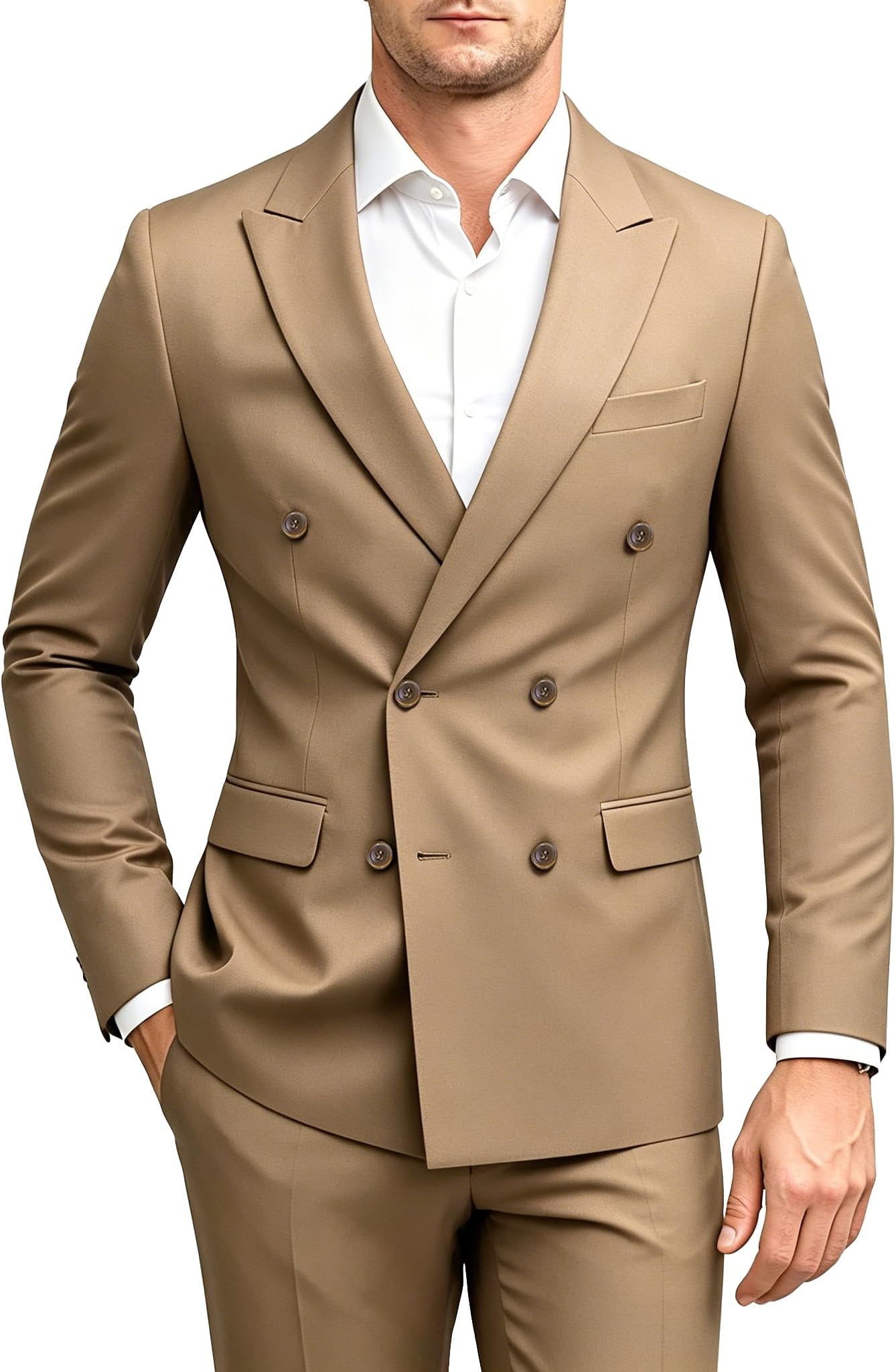 MOGU Men's Double Breasted Suit Slim Fit 2 Piece Suit with Pants