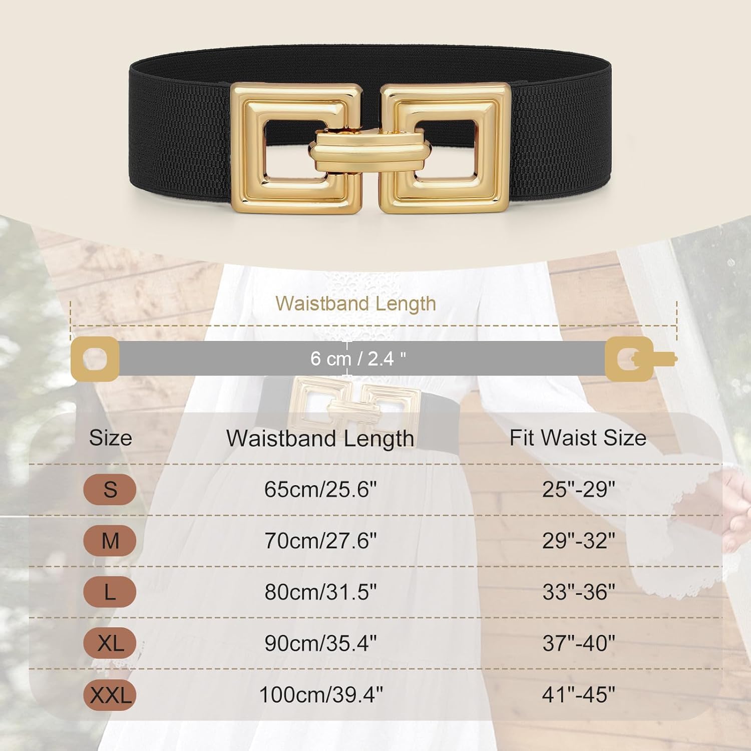 WHIPPY Women Wide Elastic Waist Belt Fashion Hollow Out Square Gold Buckle Stretchy Belt Waistband for Ladies - Image 5