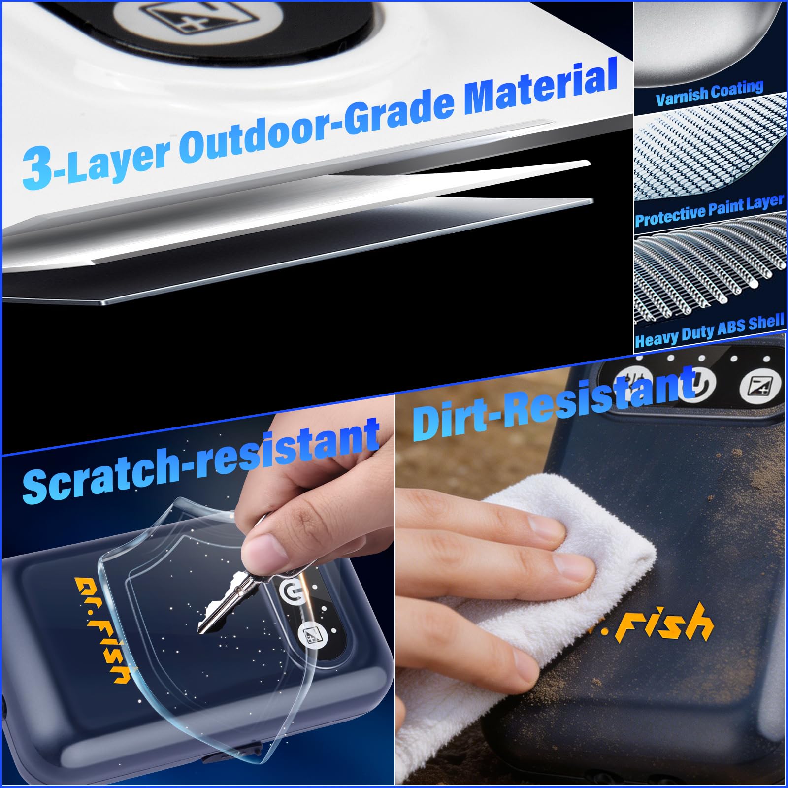 Dr.Fish Pompa ad aria per acquario, alimentata a batteria da 2600 mAh/5200 mAh, ricaricabile tramite USB, fino a 72 ore di durata, silenziosa, per pesca all'aperto