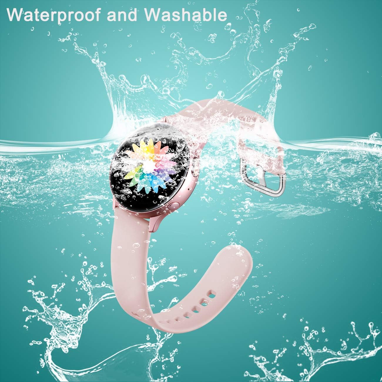 GEAK Compatible with Samsung Galaxy Watch Active 2 40mm 44mm Bands, Galaxy Watch Active Bands, Galaxy Watch Bands 42mm, 3 Pack 20mm Silicone Watch Bands Small White/Sand Pink/Light Blue