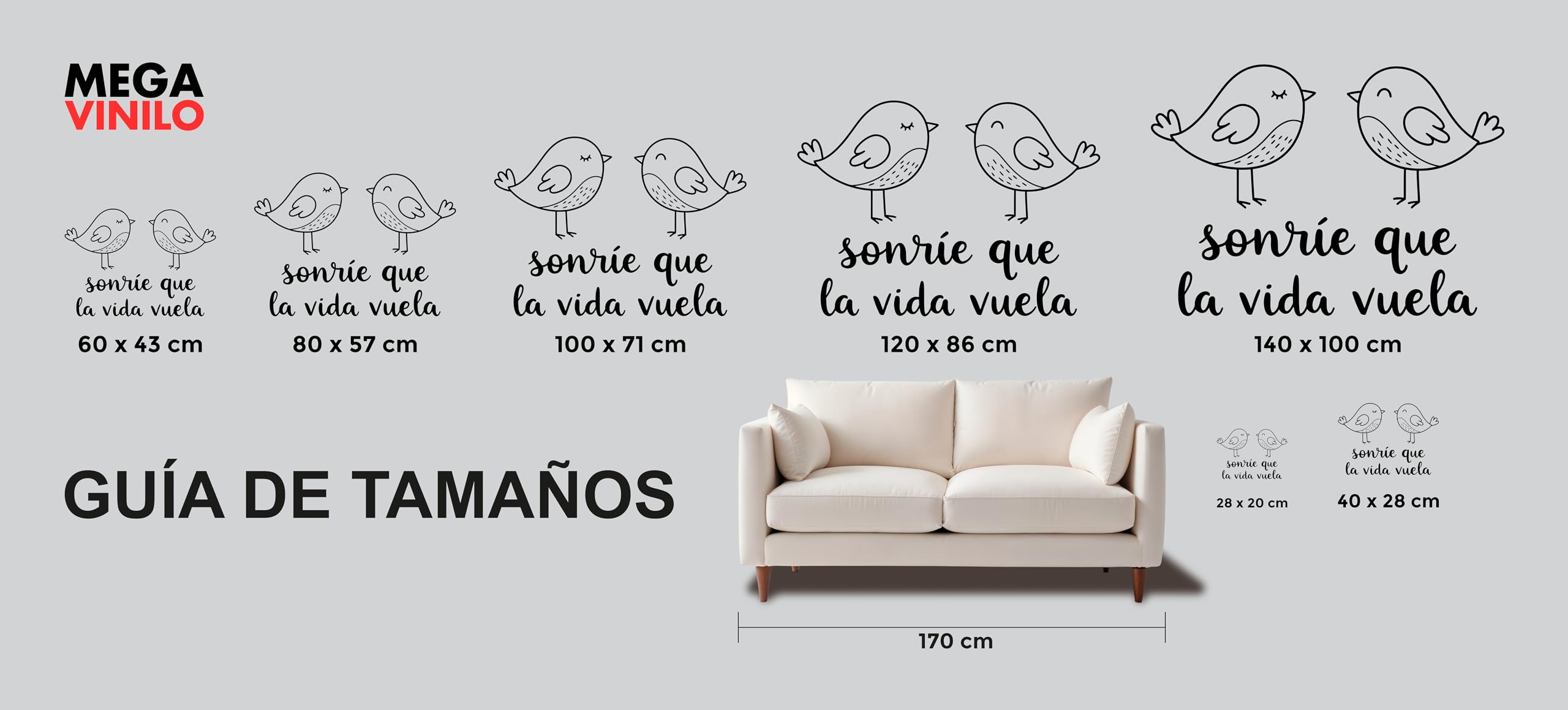 Vinilo Decorativo de Pared con Frase Positiva "Sonríe que la Vida Vuela" | Adhesivo con Pájaros para Dormitorio Infantil, Guardería o Habitación | Pegatina con Mensaje Alegre (Negro, 40 x 28 cm)