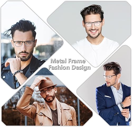 LAURA FAIRY Gafas de lectura para hombre Bisagra de resorte Cómodos anteojos de lectura de metal con bloqueo de luz azul, para computadora, lentes