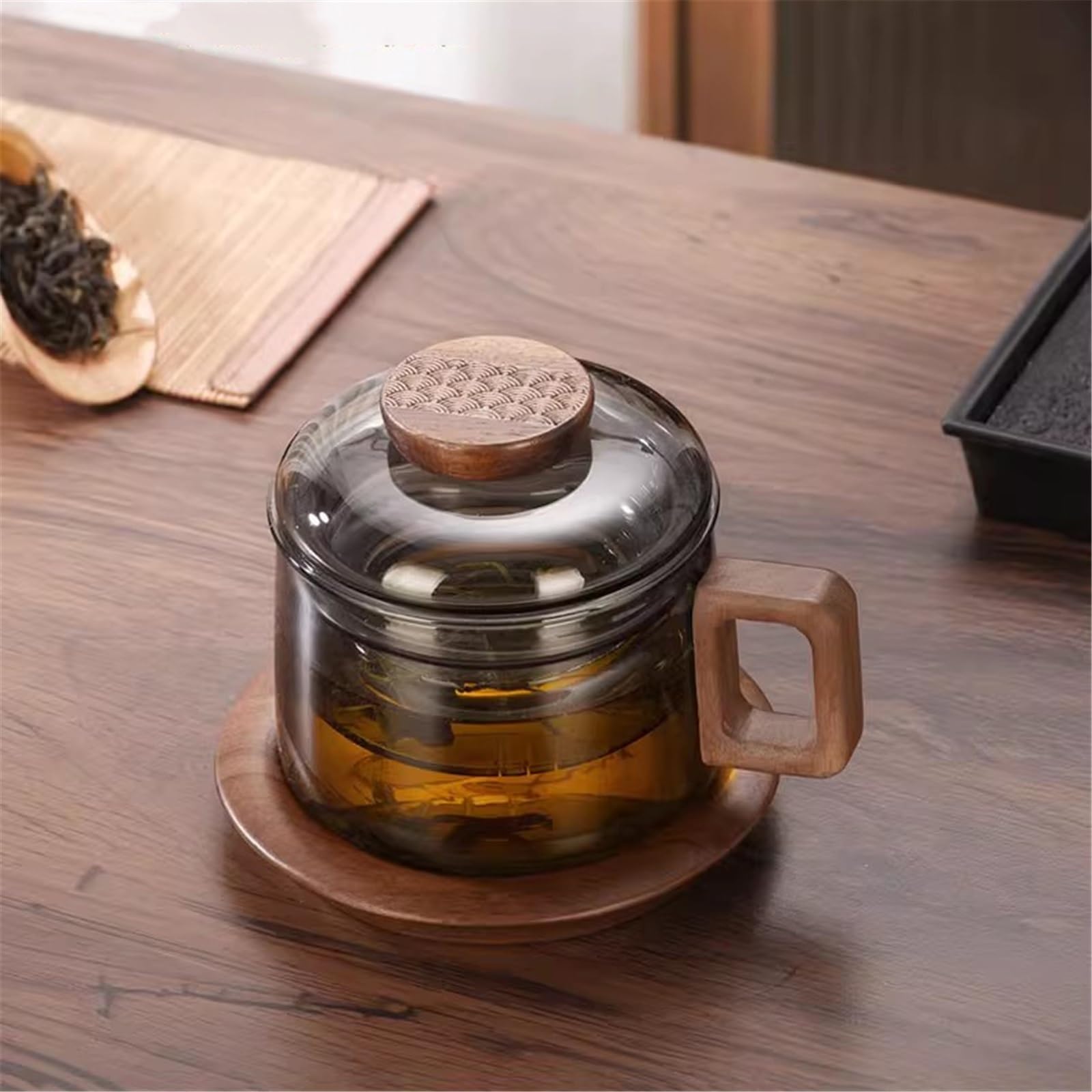 Cocina Taza de té pequeña vidrio 7,4 onzas con infusor y tapa Jugo
