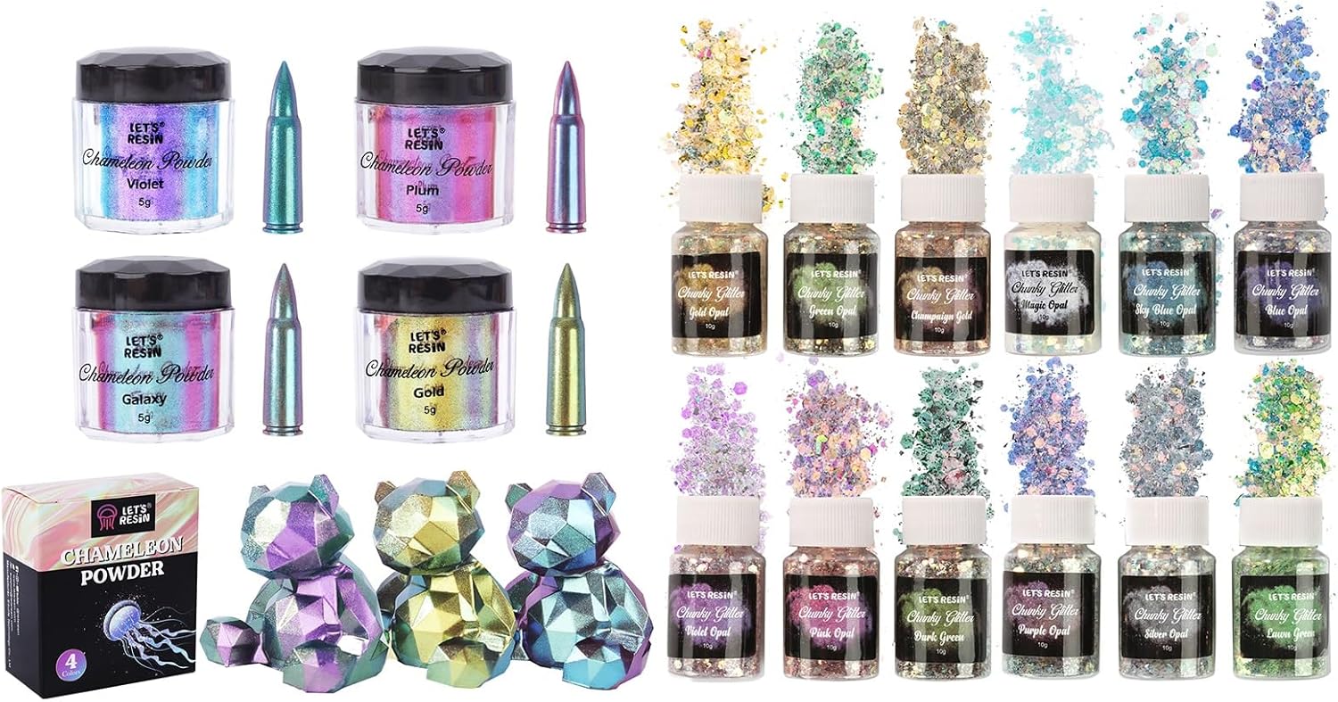 LET'S RESIN Chameleon Powder and Opal Chunky Glitter for Resin