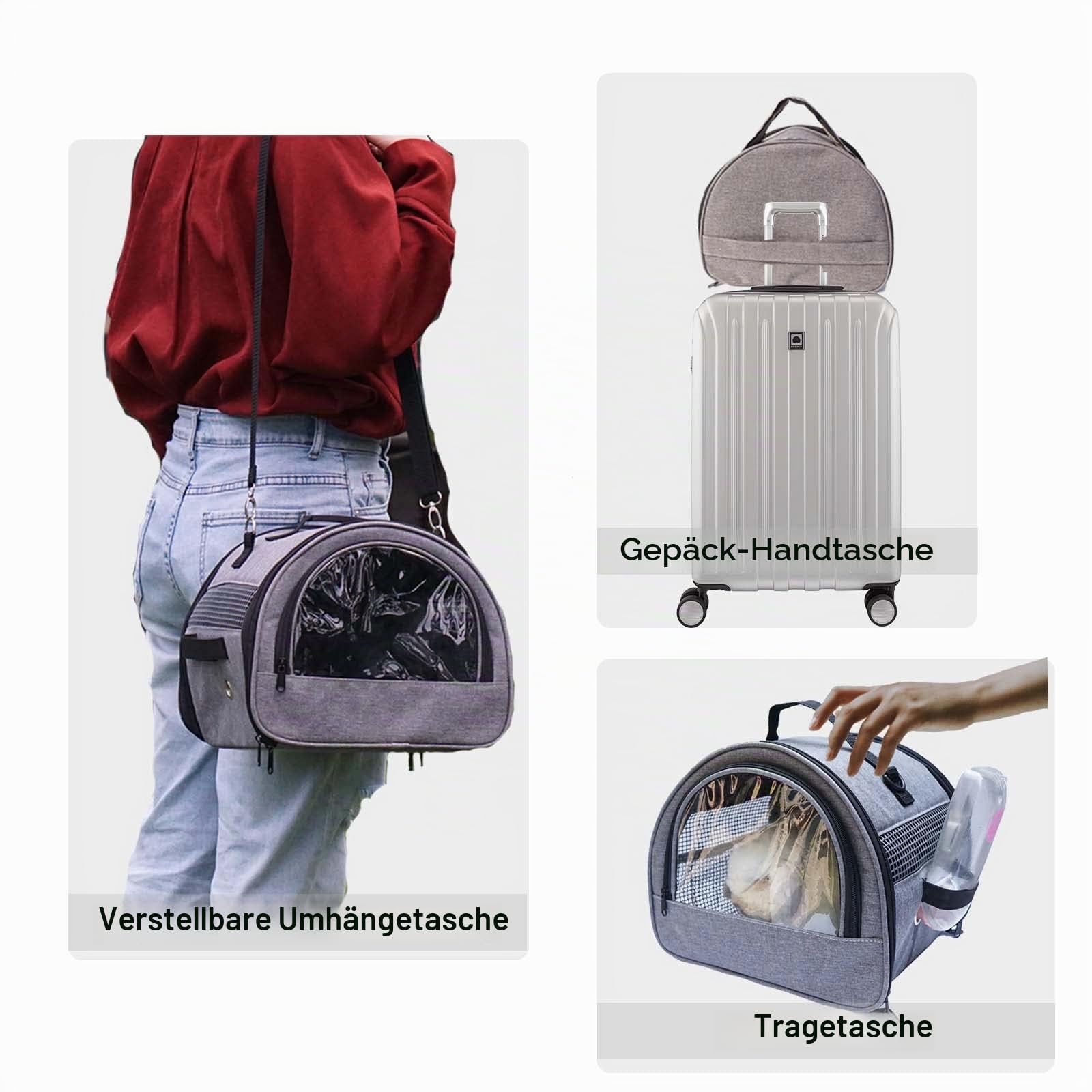 Meow&Woof Transportbox für Katze Kaninchen Transporttasche für kleine Haustiere Meerschweinchen Faltbare Haustier Tragetaschen Haustiertransportbox für Kätzchen, Welpen (xs, grau)