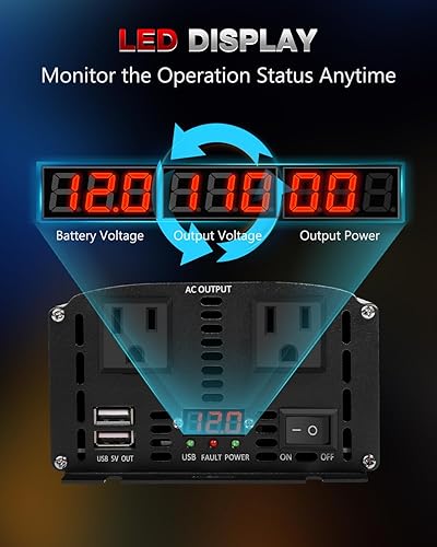 Vista 31 de LVYUAN Inversor de corriente de coche de 1500 W de 12 V a 110 V para vehículos con pantalla LED, salidas de EE. UU., puertos USB para acampar al Rojo