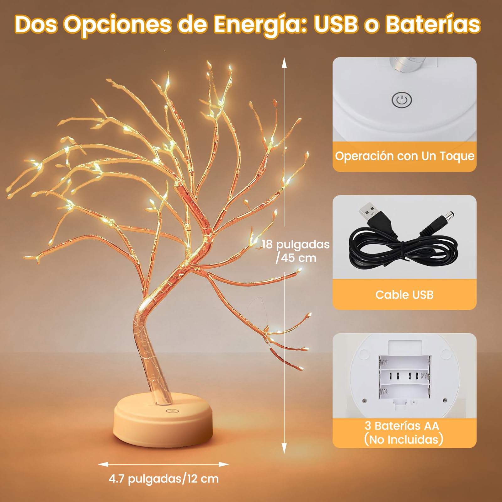 Arbol LED, 108 Leds Arbol Luces Led, 8 Modos, Alimentado por Pilas/USB, DIY Árbol Led Decorativo con Ramas Ajustables para Decoración del Regalos, Hogar, Navidad, Halloween y Bodas-2 Unidad
