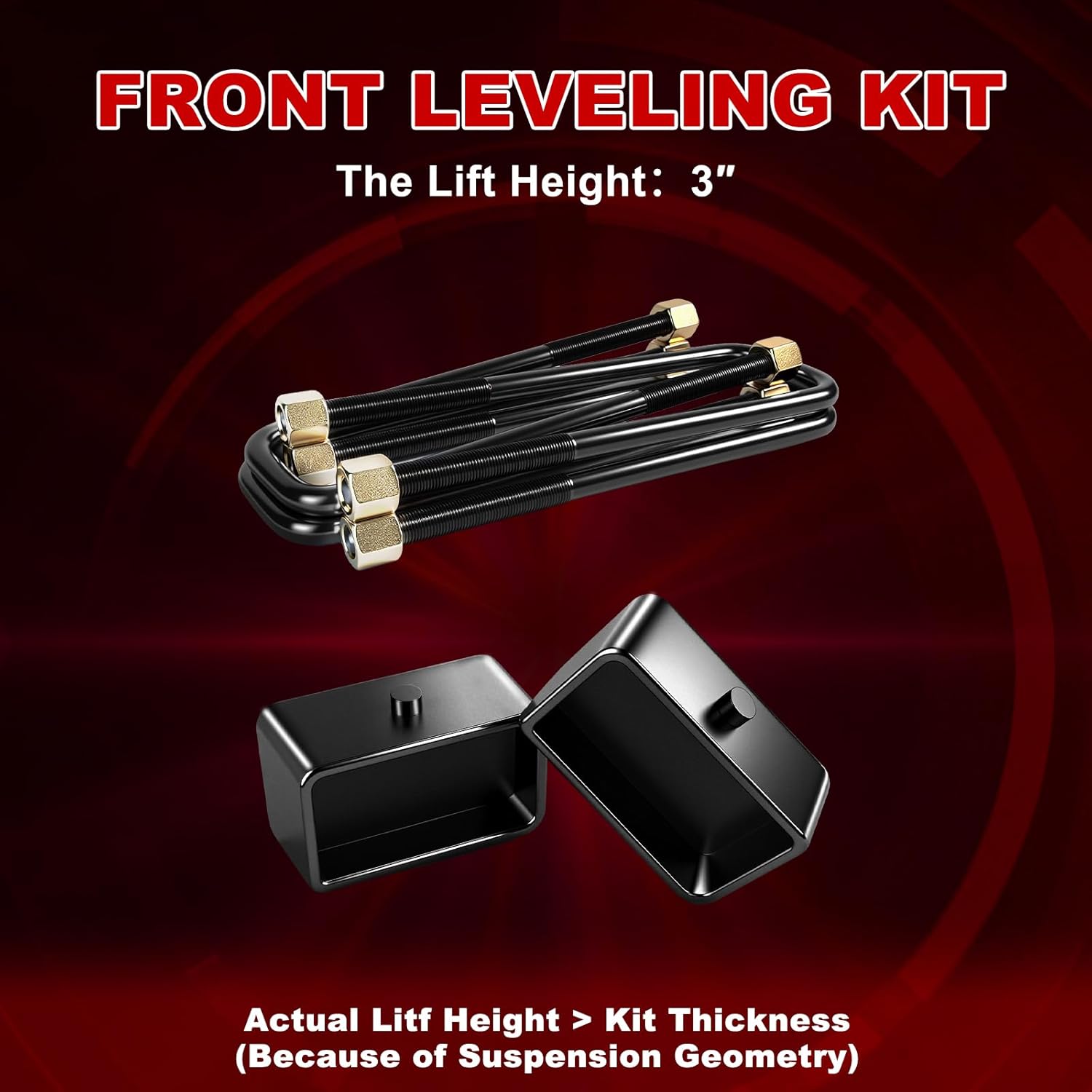 3'' Rear Lift Block Kits Compatible with Chevy Silverado 1500 1999-2024, 2pcs Lift Block with 4pc Extended Square Leaf Spring Ubolts for GMC Sierra 1500 1999-2024, 3inch Rear leveling Lift Set