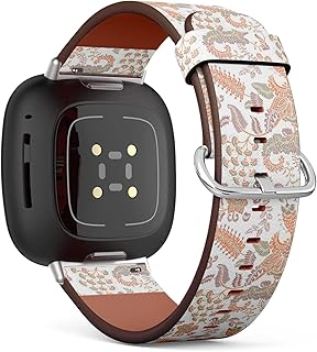 CJBROES Replacement Leather Watch Band, Compatible with Fitbit Versa 3 and Fitbit Sense of Wristband Bracelet Accessory - Fantasy-Flowers-Natural