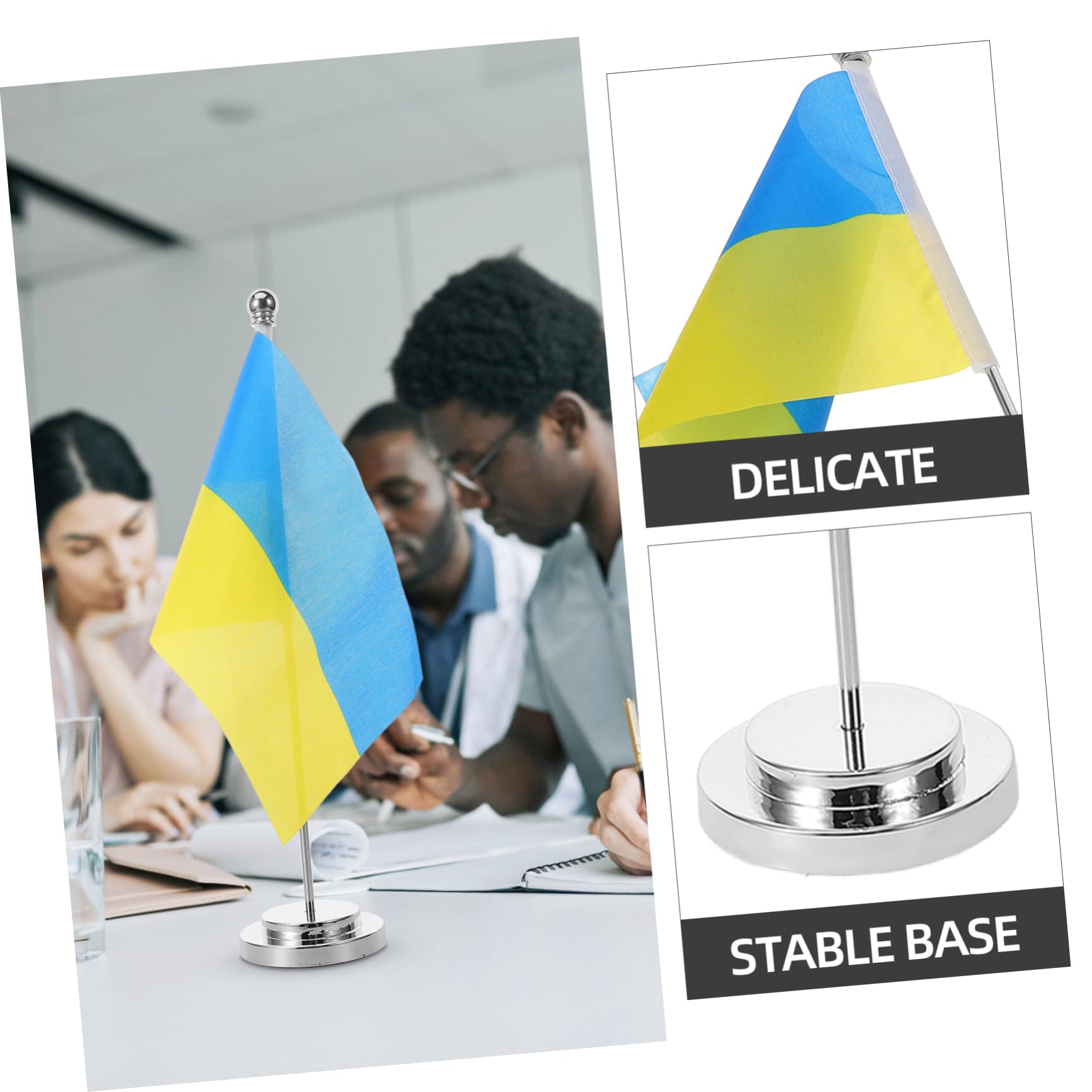 VANZACK 5 Sätze Ukrainische Tischflagge mit Metallständer Dekorative Desktop Flagge für Büro Besprechungsräume und Veranstaltungen und Farbecht Kleine Tischflaggen Dekoration
