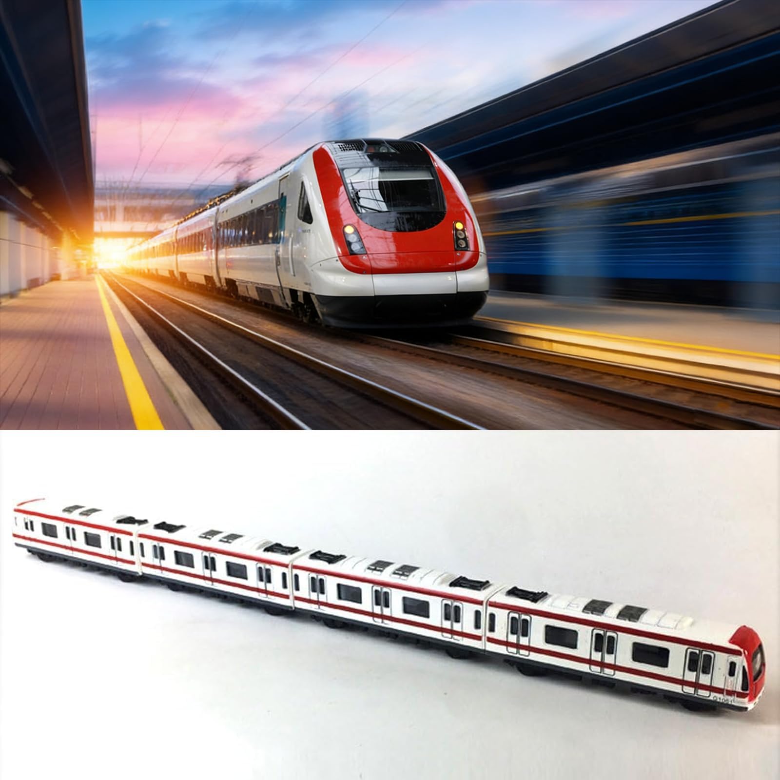 Train Jouet Aimanté en Alliage pour Enfants de 3+Ans, Modèle Réduit 1/64 avec 4 Wagons, Jouet Train Enfant 3 Ans, Trains à Grande Vitesse Rouge et Blanc, Cadeau d‘Anniversaire
