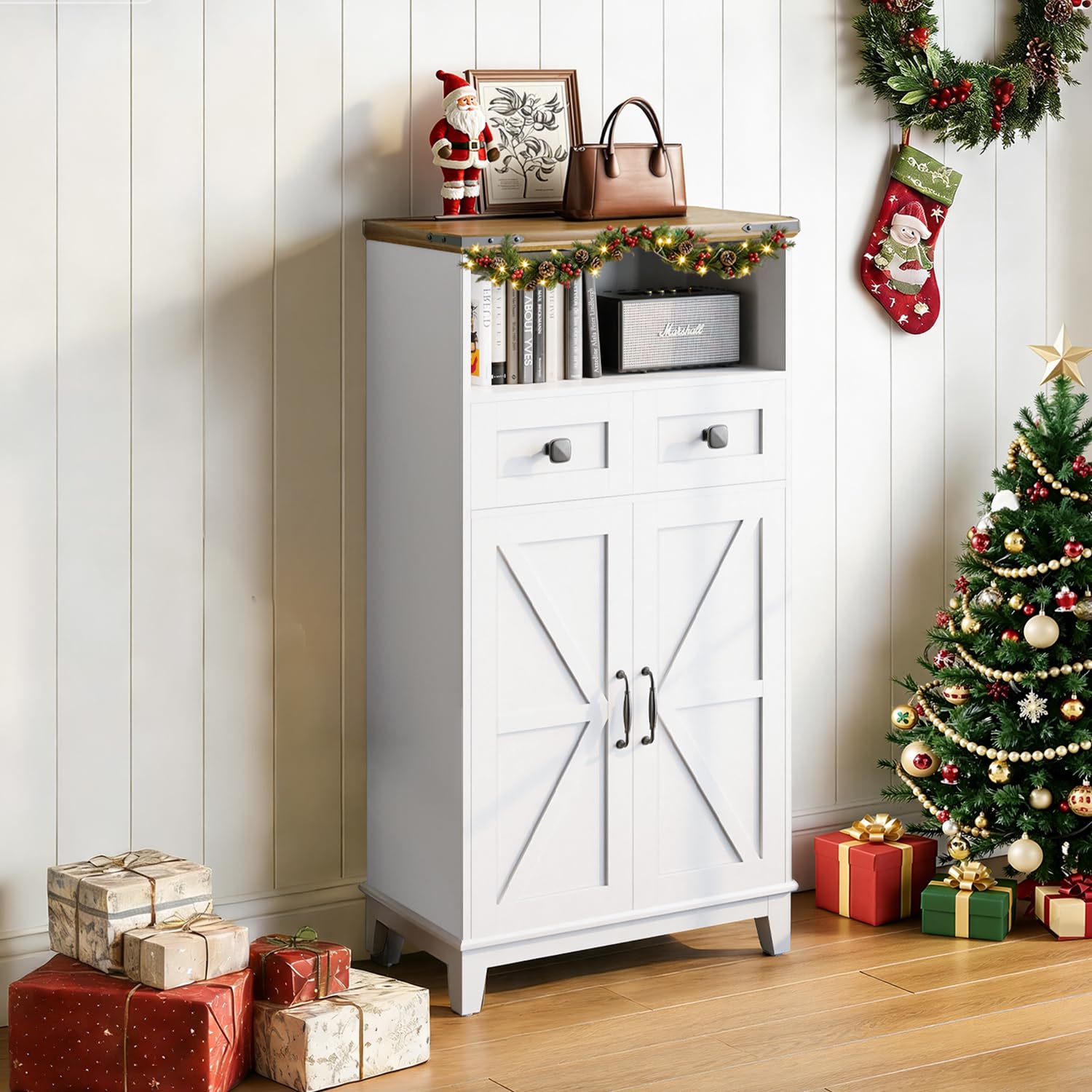 DSNAPE Heightened Storage Cabinet with Drawers and Adjustable Shelf, Freestanding Farmhouse Floor Cabinet with Doors, Kitchen Pantry Hutch Cupboard