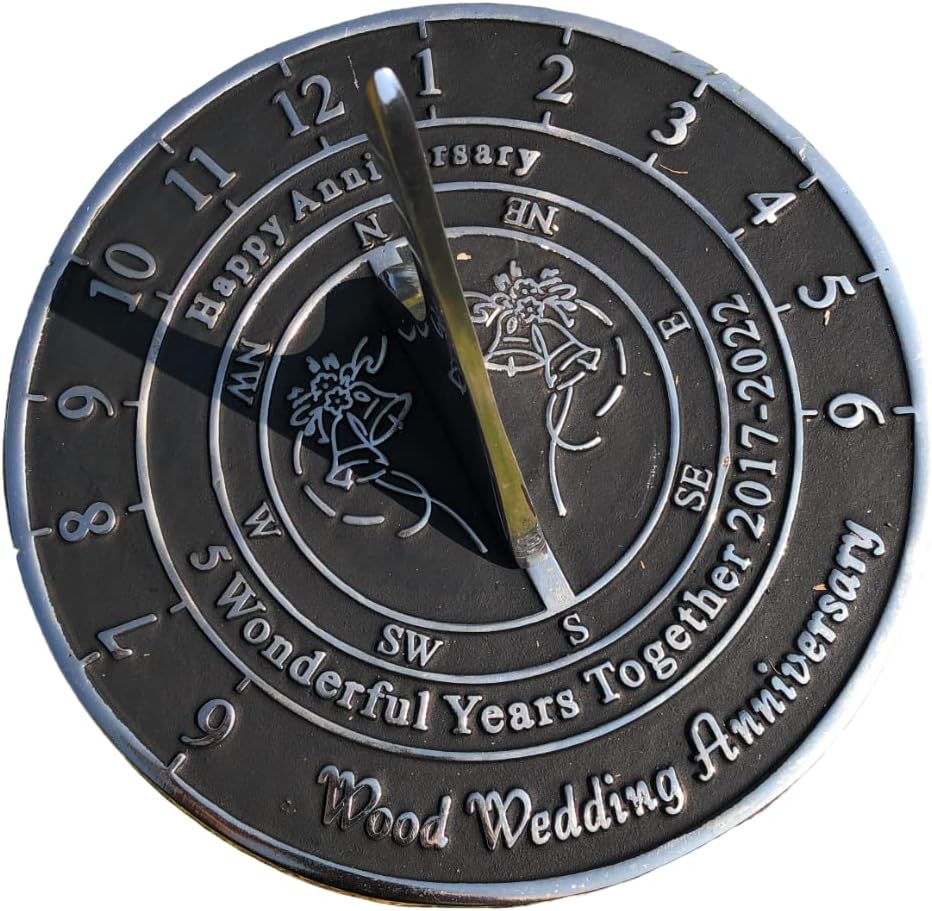 NauticalMart 5th Wood Wedding Anniversary Sundial Gift Great Present Idea for Mom & Dad, Friends or Couples, Parents, Grandparents, Romantic Gift, Unique Marriage Present - 8 inches