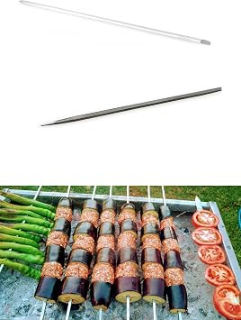 practicaloutdoor 4 Stainless Steel Eggplant Skewers, Chrome Square Eggplant Skewers, BBQ Skewers