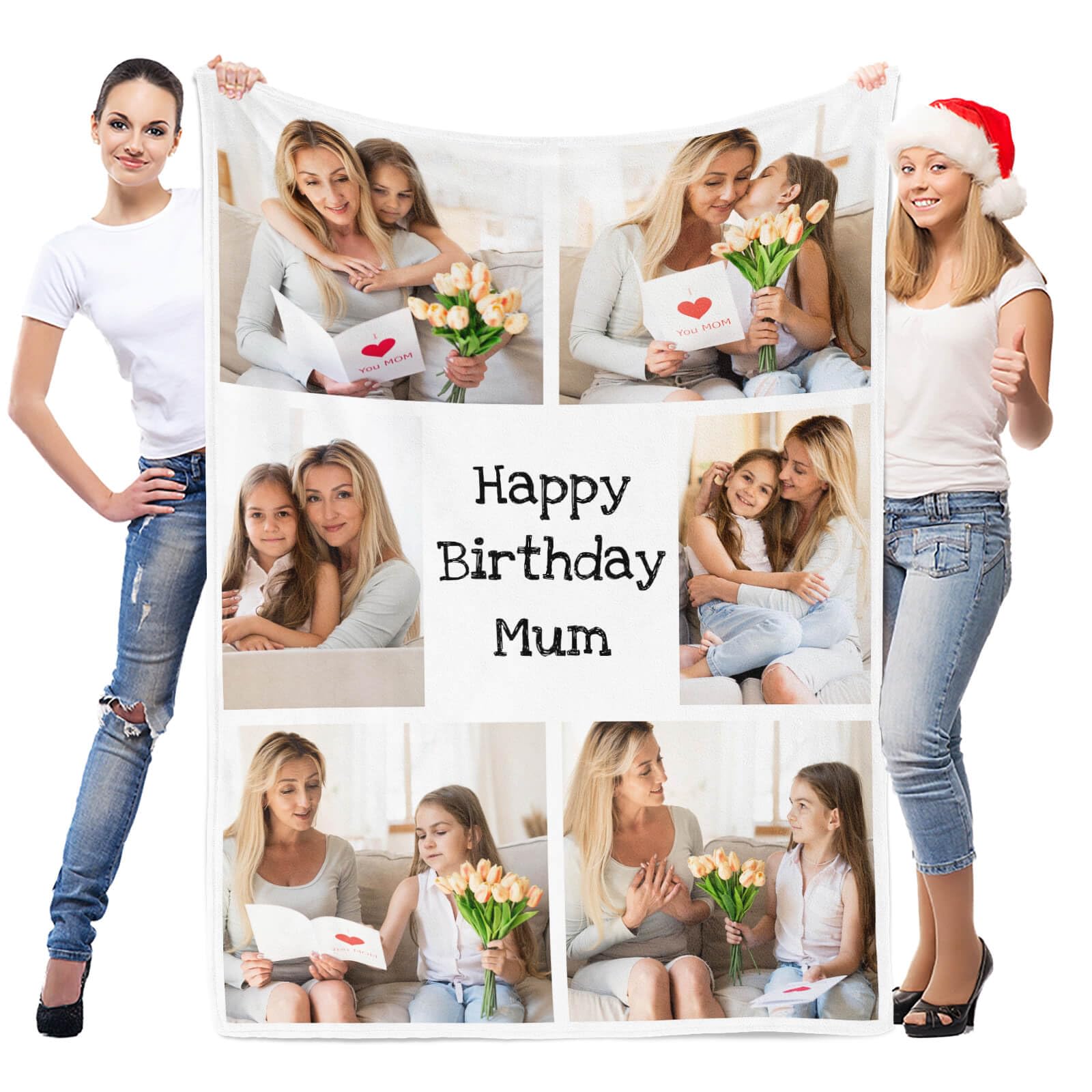 LNM Personalised Mum Birthday Gifts, Personalised Mum Blanket, Customised Blanket with Photo, Custom Picture Blankets, Christmas Birthday Gifts for Mum