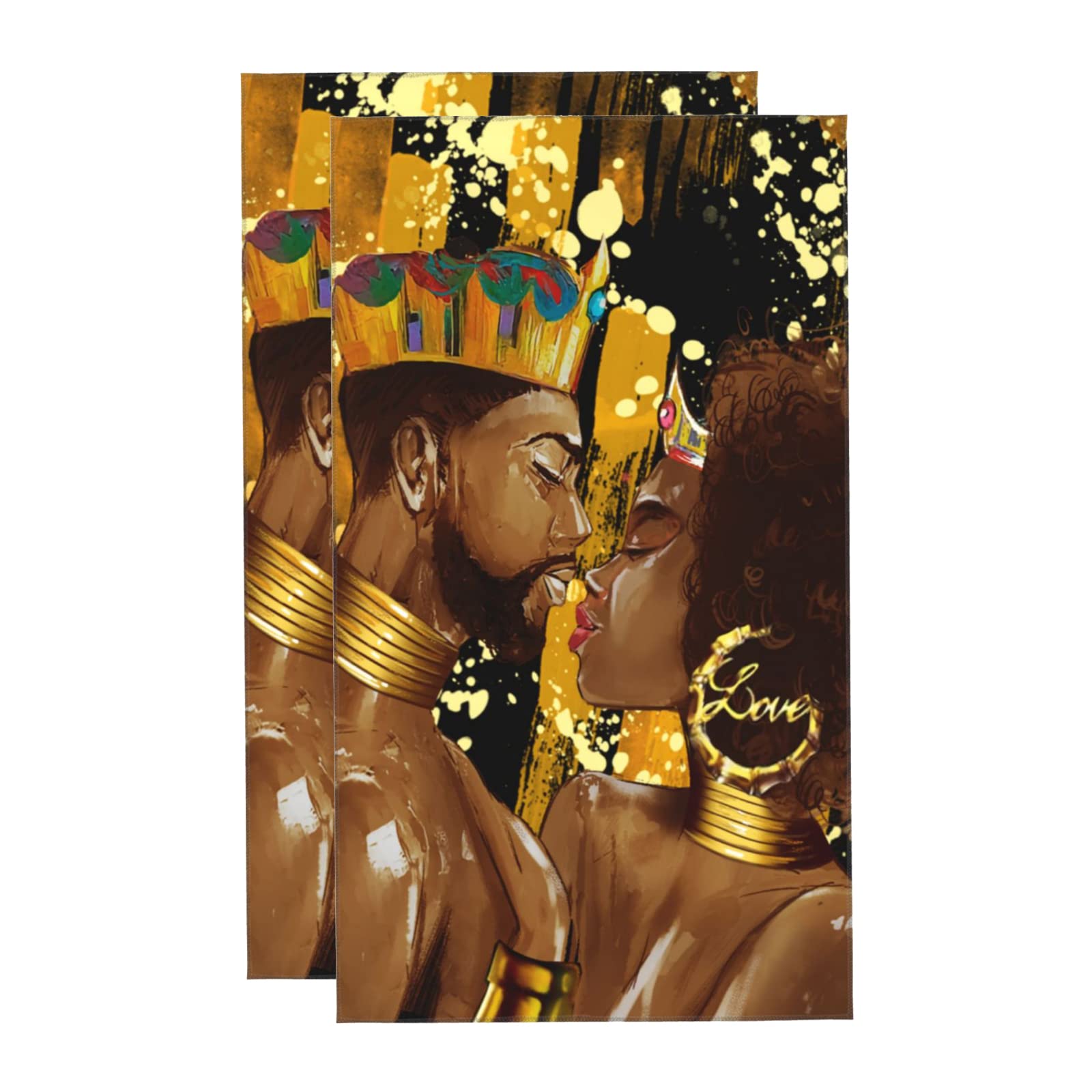 Pouaizm Bath Towels Set of 2 Hand Towels for Bathroom African Queen and King Black Crown Decorative 27.5x16Inch Absorbent Soft for Yoga Gym Spa Hotel