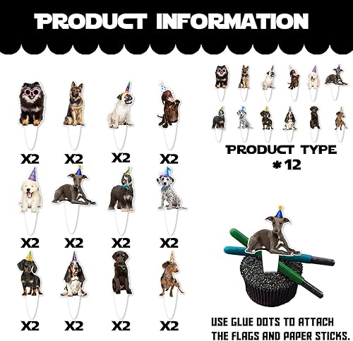 Miniatura 4 de 24 piezas de decoración para cupcakes de postre para perros y mascotas, decoración temática de adopción, baby shower, niños y niñas, suministros de