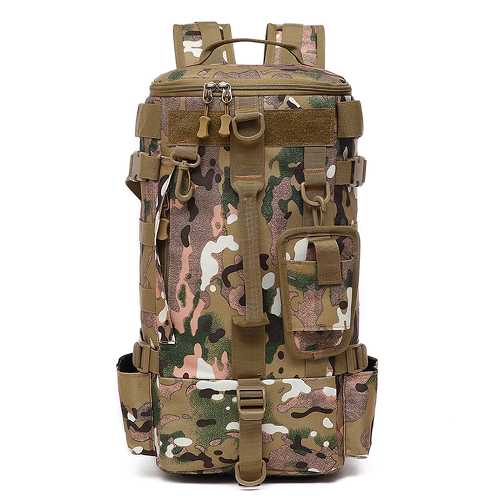 PORRASSO Fishing Backpack Multifunctional Fishing Tackle Bag Outdoor Backpack with Rod Holder Waterproof Rucksack Camping Travel Daypack for Fishing Hiking Cycling Travel Coffee Camouflage