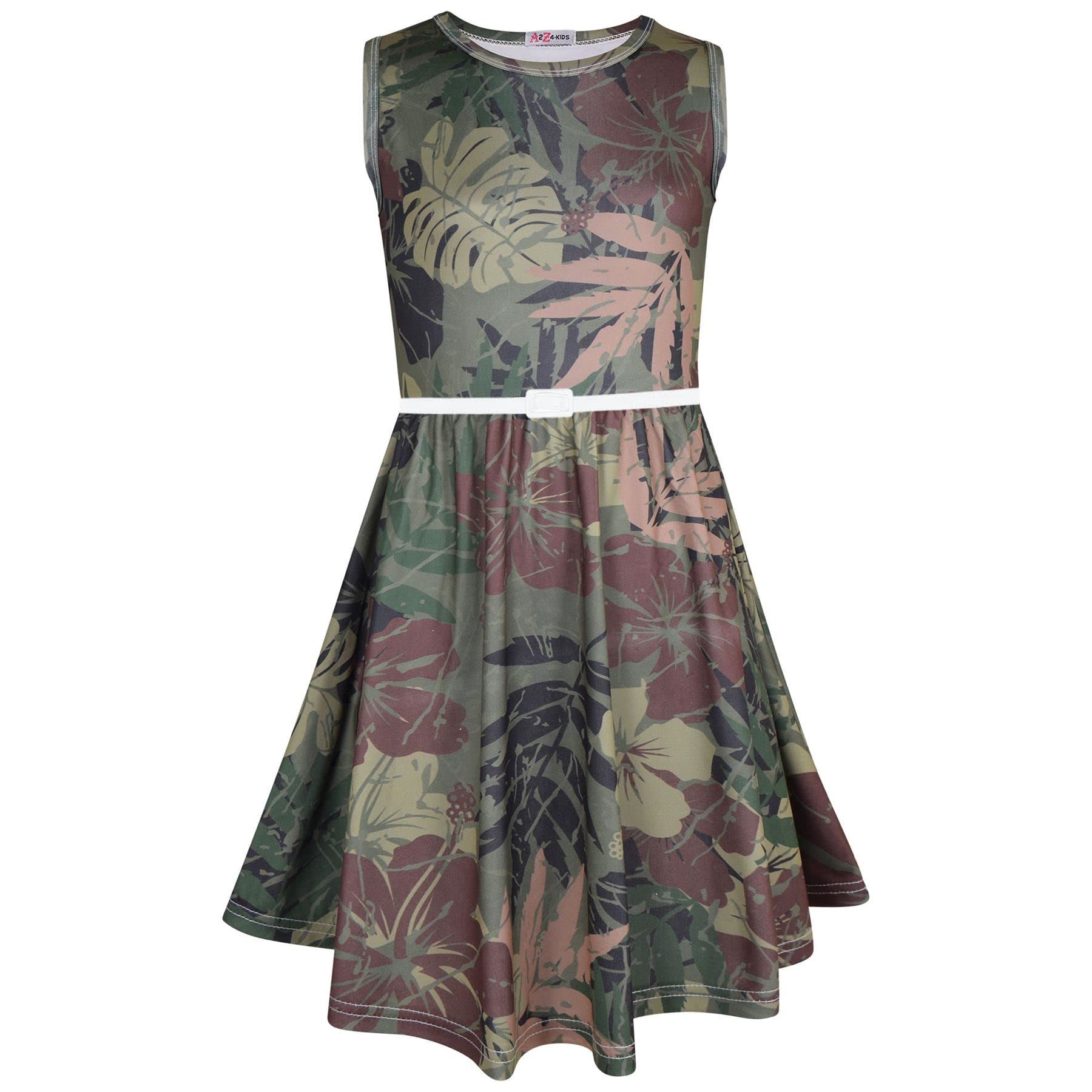 A2Z Kids Girls Skater Dress Sleeveless Camouflage Floral Dance Party - Skater Dress 674 Camo Green 13