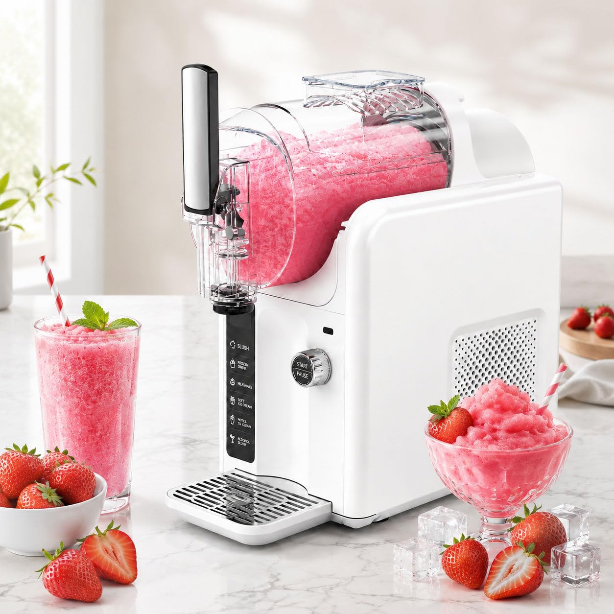 DIUNAOZI Party Size Slushie Machine 2L – No Ice Needed Slushy Maker with Quick Cooling, 6 Presets, Real-Time Temperature Display, Auto-Clean, Perfect for Margaritas, Milkshakes & Frappes white-220v