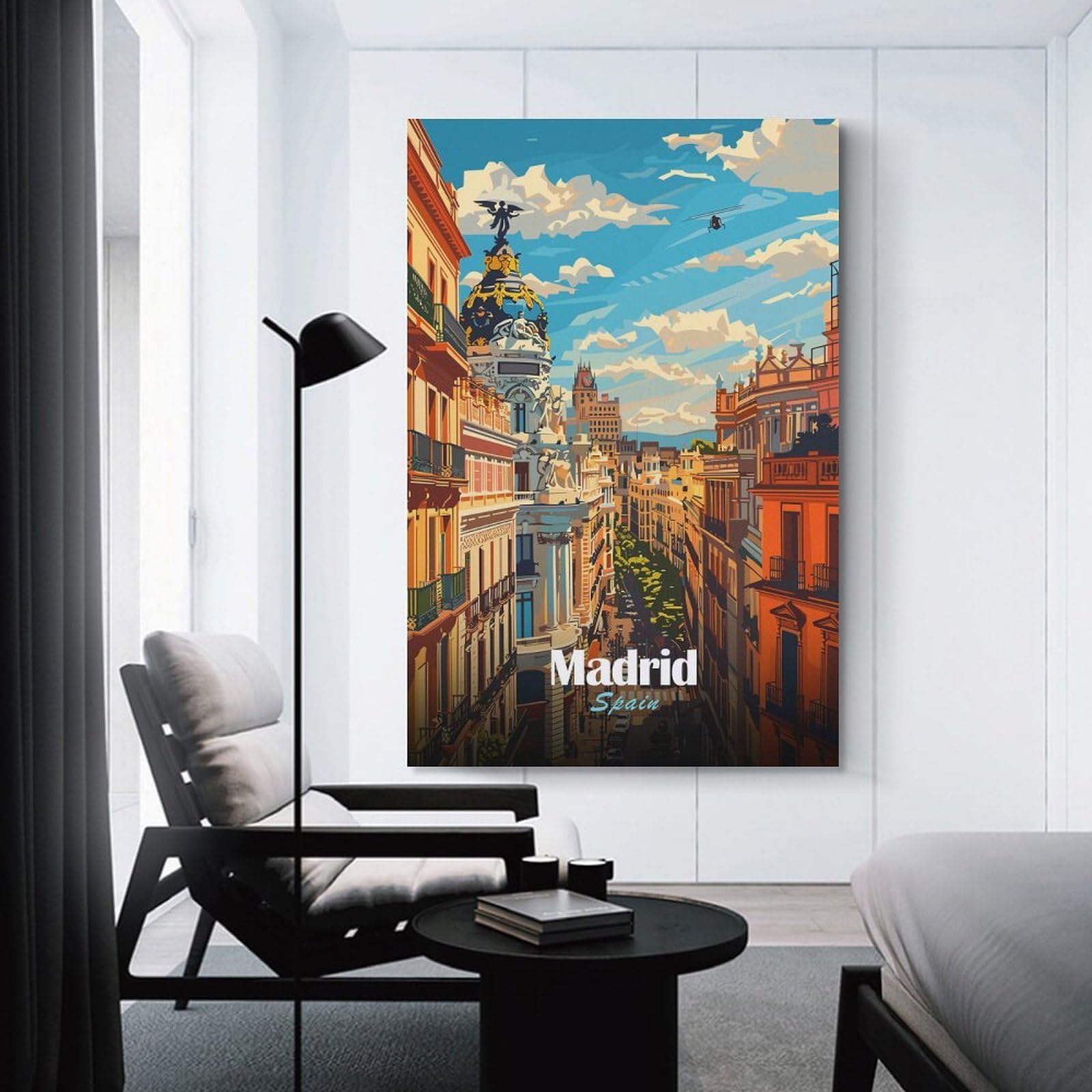 Junmoney Canvas Wall Art Madrid Cityscape, 20x30inch(50x75cm), for Corridors, Hallways Or Apartment Entries, Decorative Canvas Styling for Entry Areas