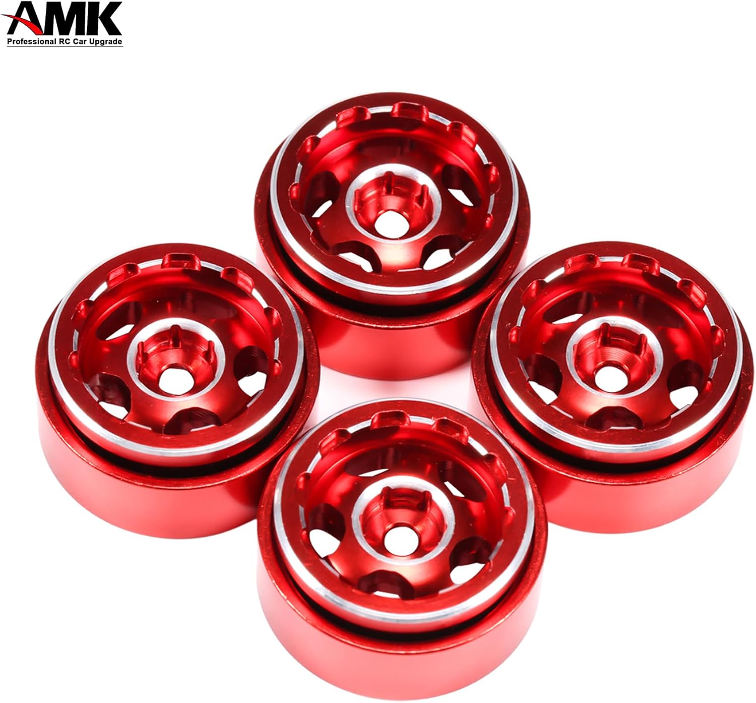 AMK Aluminum 1.0 Beadlock Wheels Rims 7mm Hex Hub 30 * 14.5mm with Negative Offset for 1/24 RC Crawler Axial SCX24 AX24 FCX24 1/18 Truck TRX4M Upgrades 4Pcs (Red)